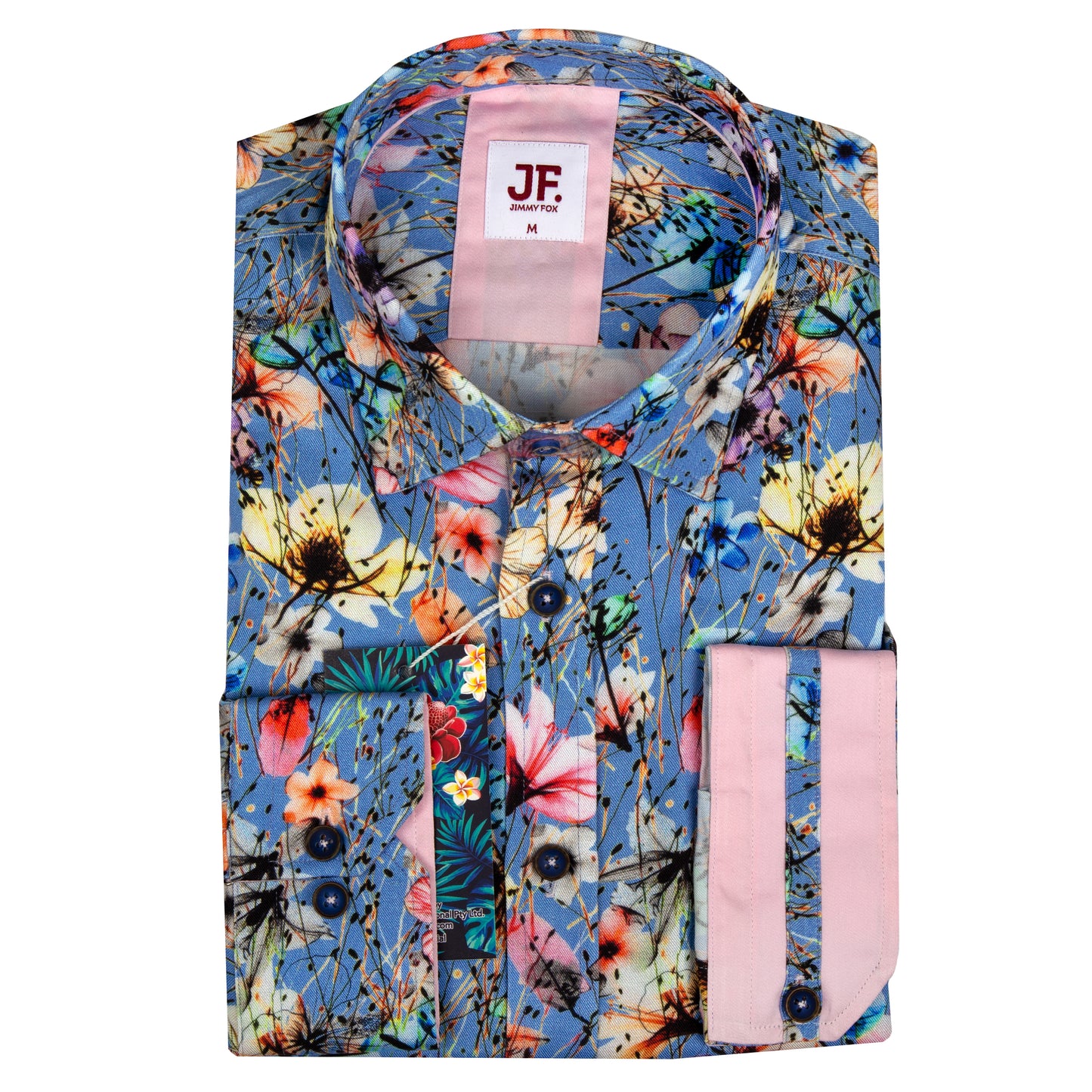 JF23010 Blue Floral Print Tailored Fit Long Sleeve Shirt