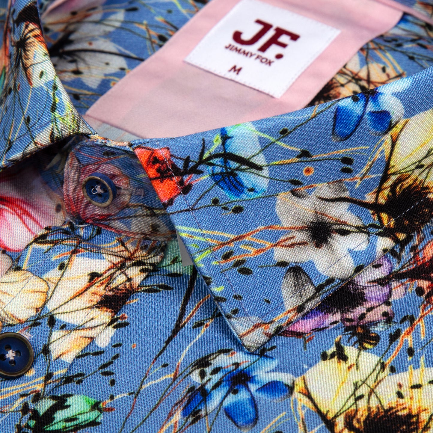JF23010 Blue Floral Print Tailored Fit Long Sleeve Shirt