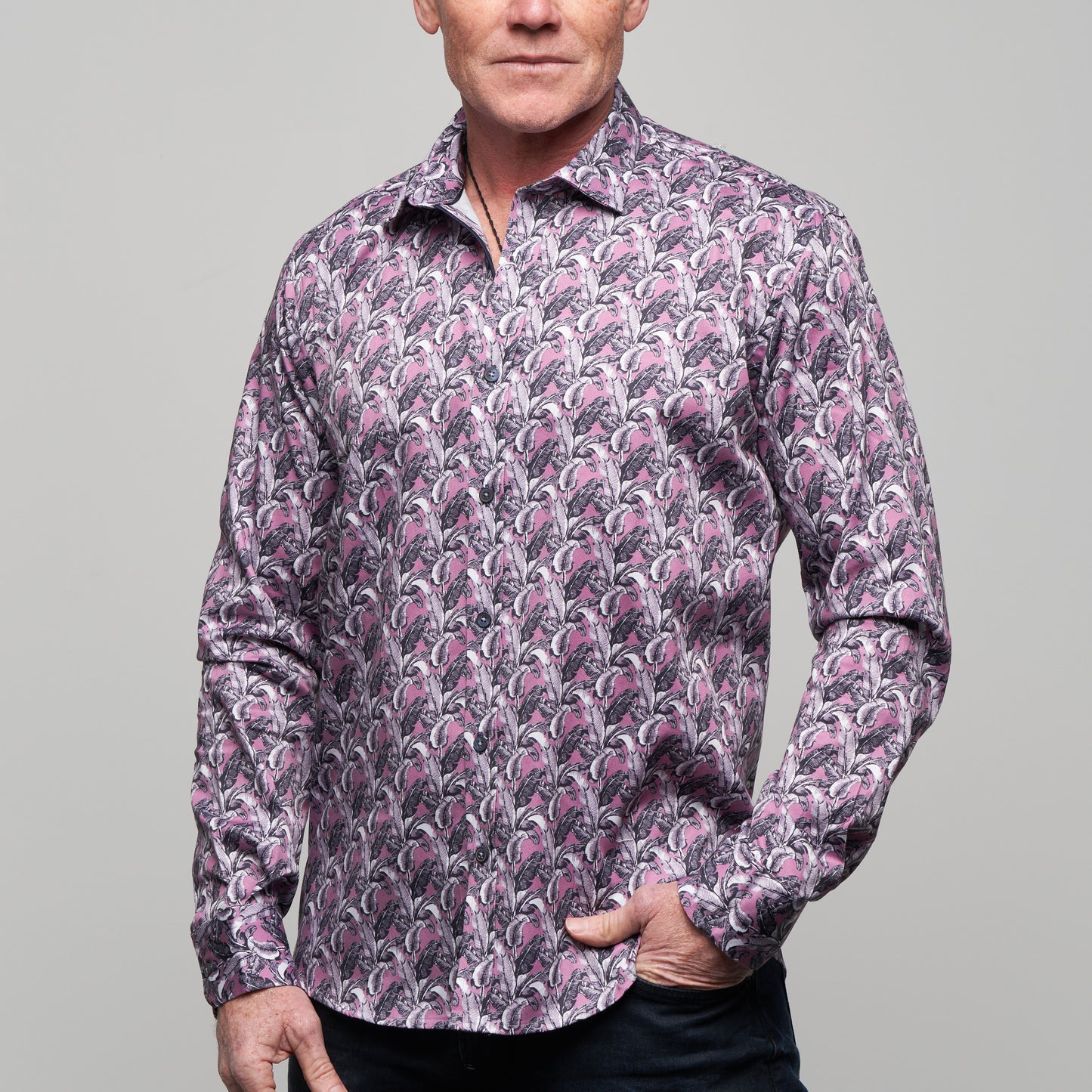 JF2302 Vintage Leaf Print Tailored Fit Long Sleeve Shirt