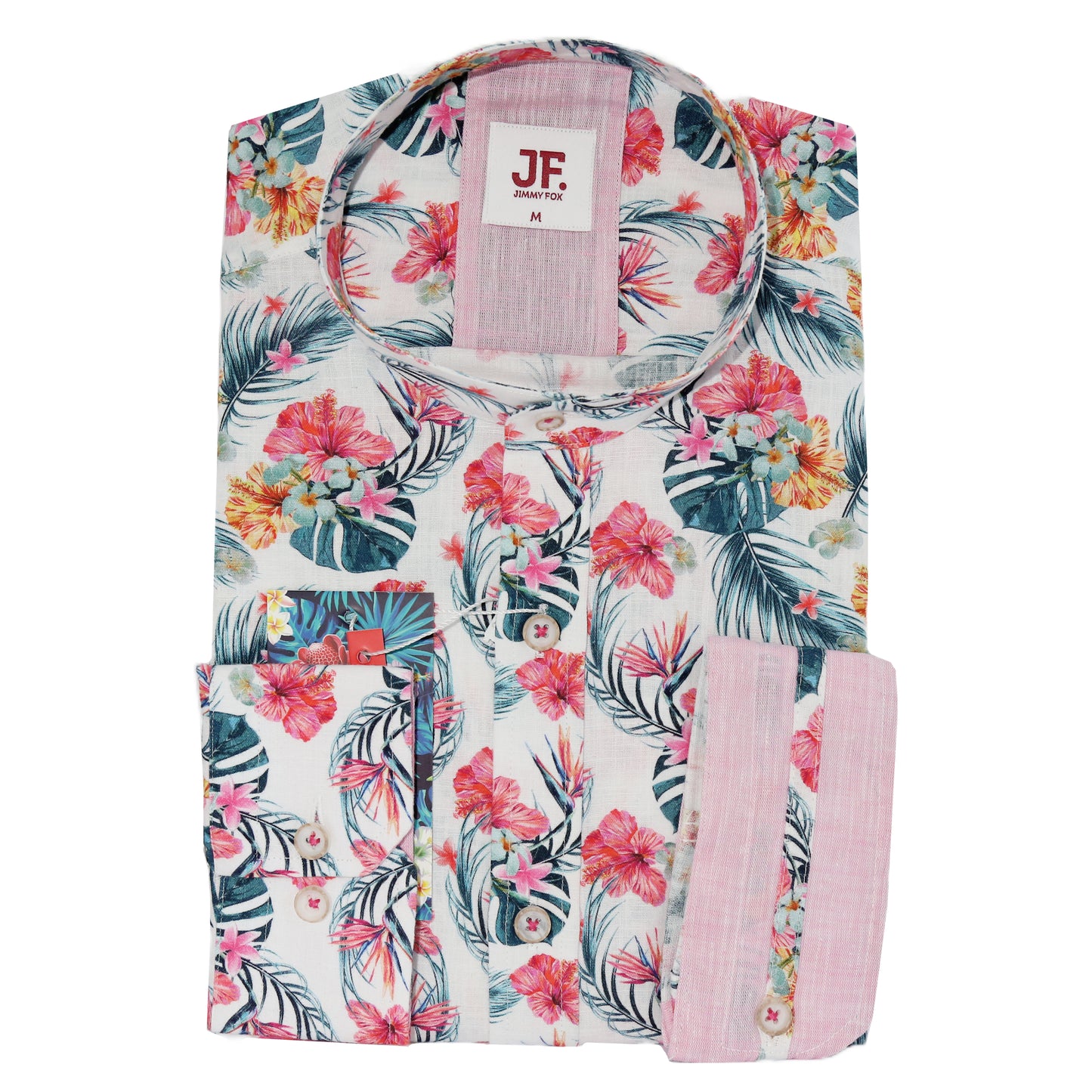 White Floral Print Tailored Fit Long Sleeve Shirt