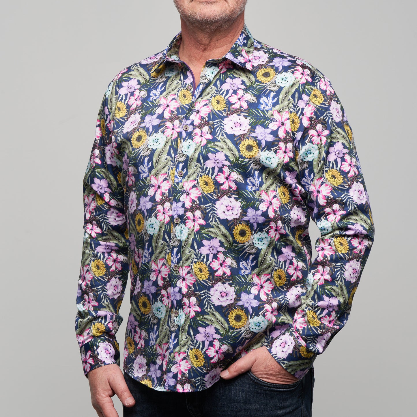 JF2303 Multi Coloured Floral Print Tailored Fit Long Sleeve Shirt