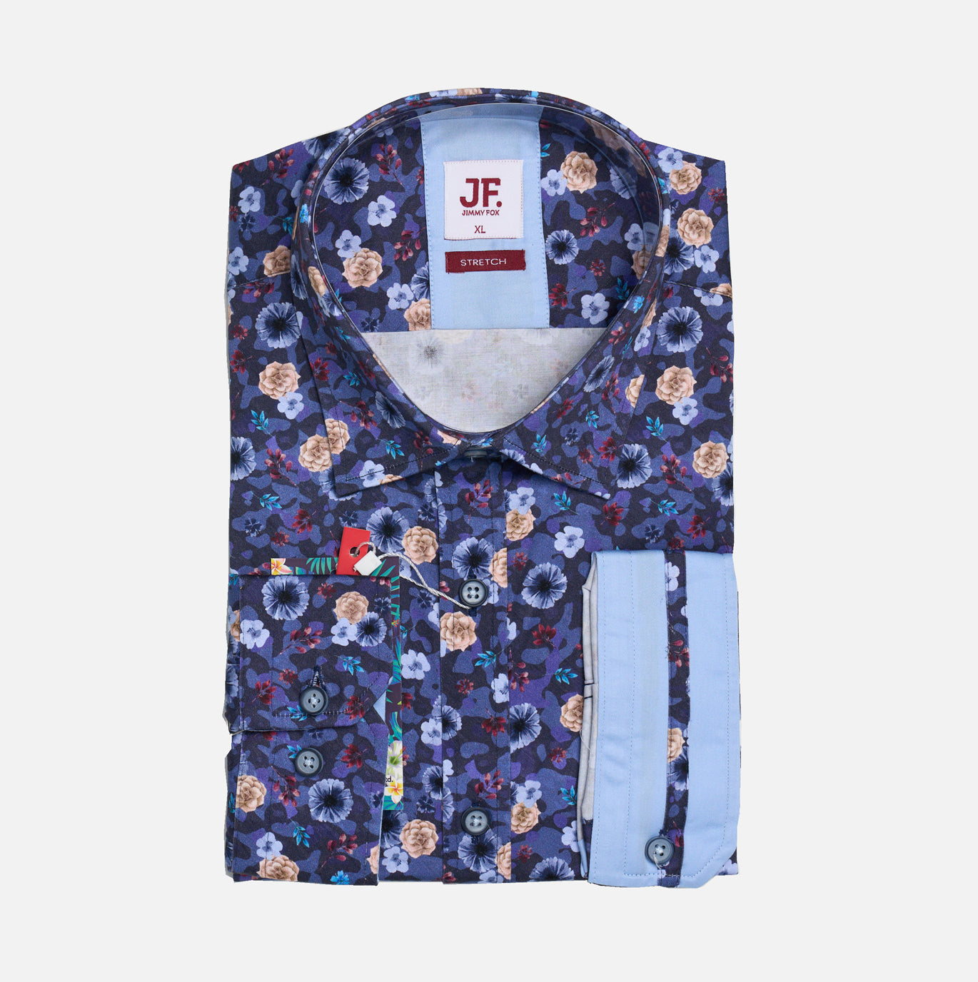 JF2304 Blue Floral Print Tailored Fit Long Sleeve Shirt
