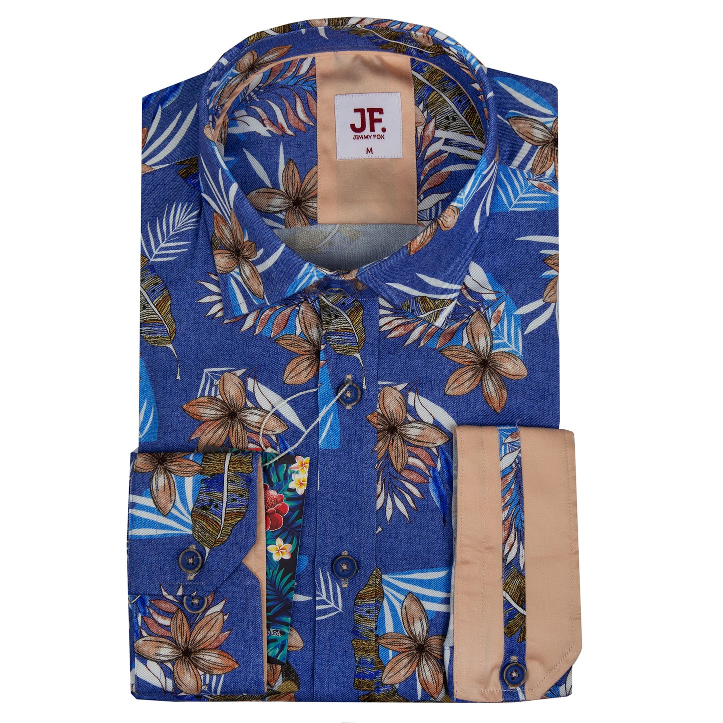 JF23050 Blue Summer Print Tailored Fit Long Sleeve Shirt