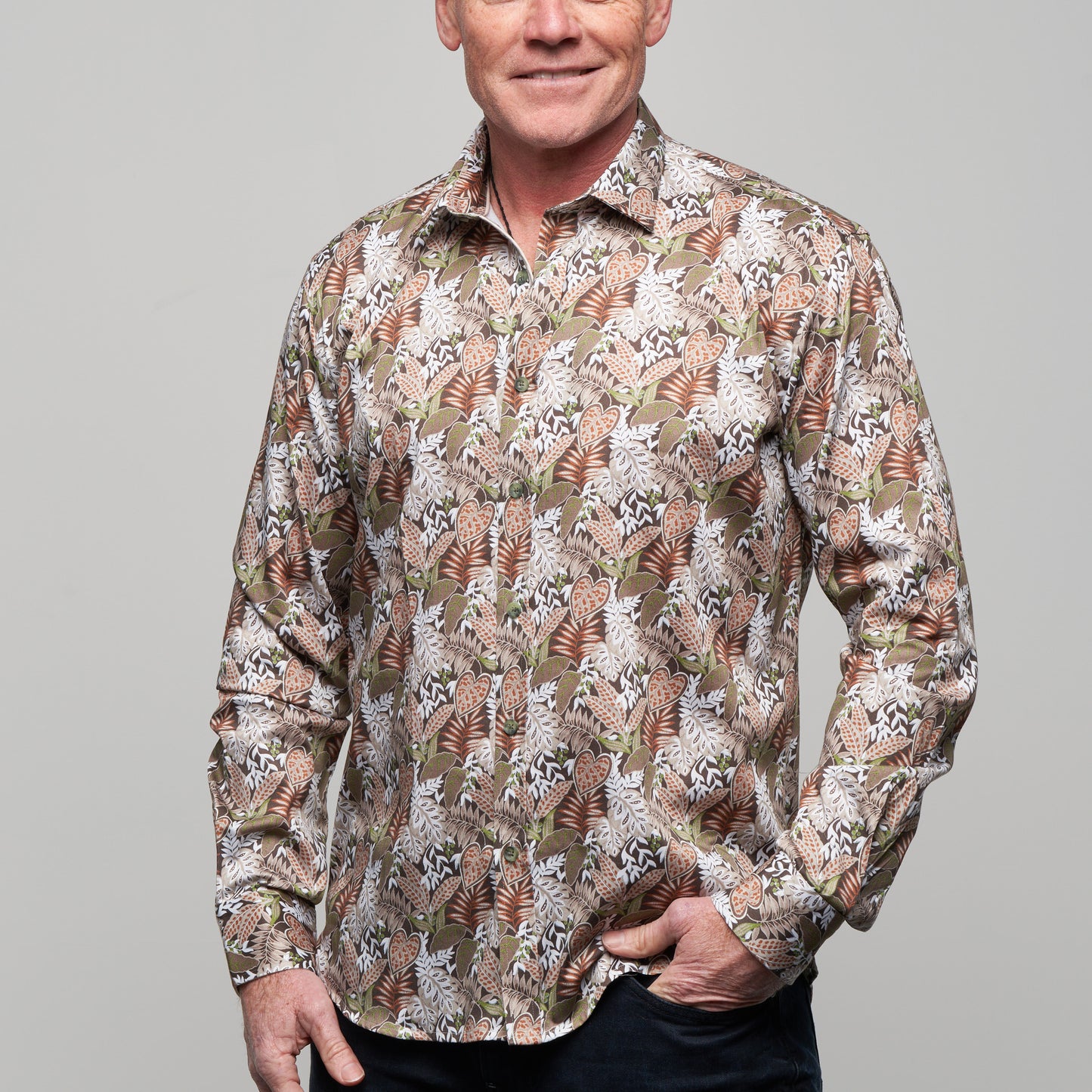 JF2305 Jungle Leaf Print Tailored Fit Long Sleeve Shirt