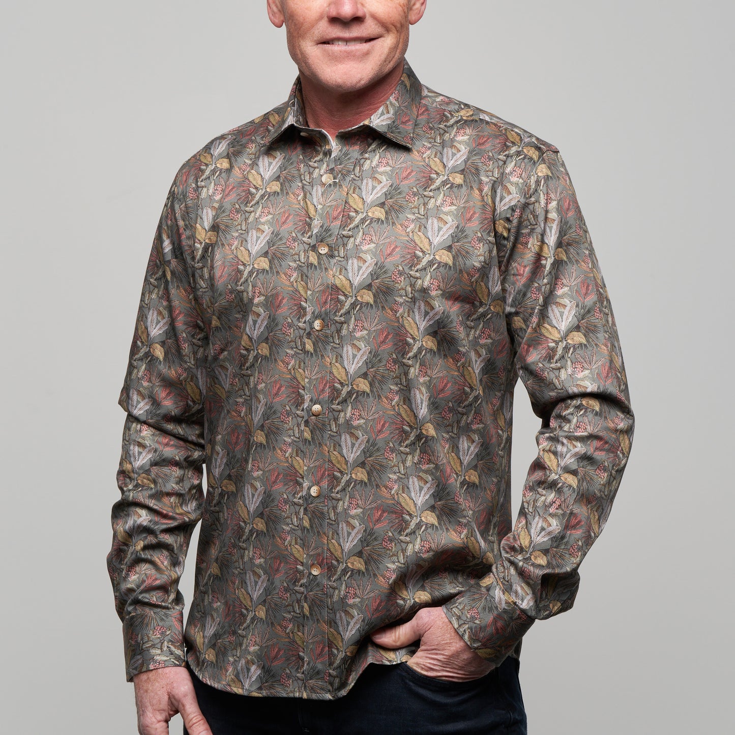 JF2306 Jungle Leaf Print Tailored Fit Long Sleeve Shirt