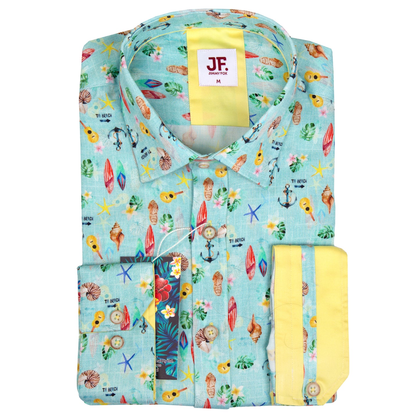 JF23070 Aqua Summertime Print Tailored Fit Long Sleeve Shirt