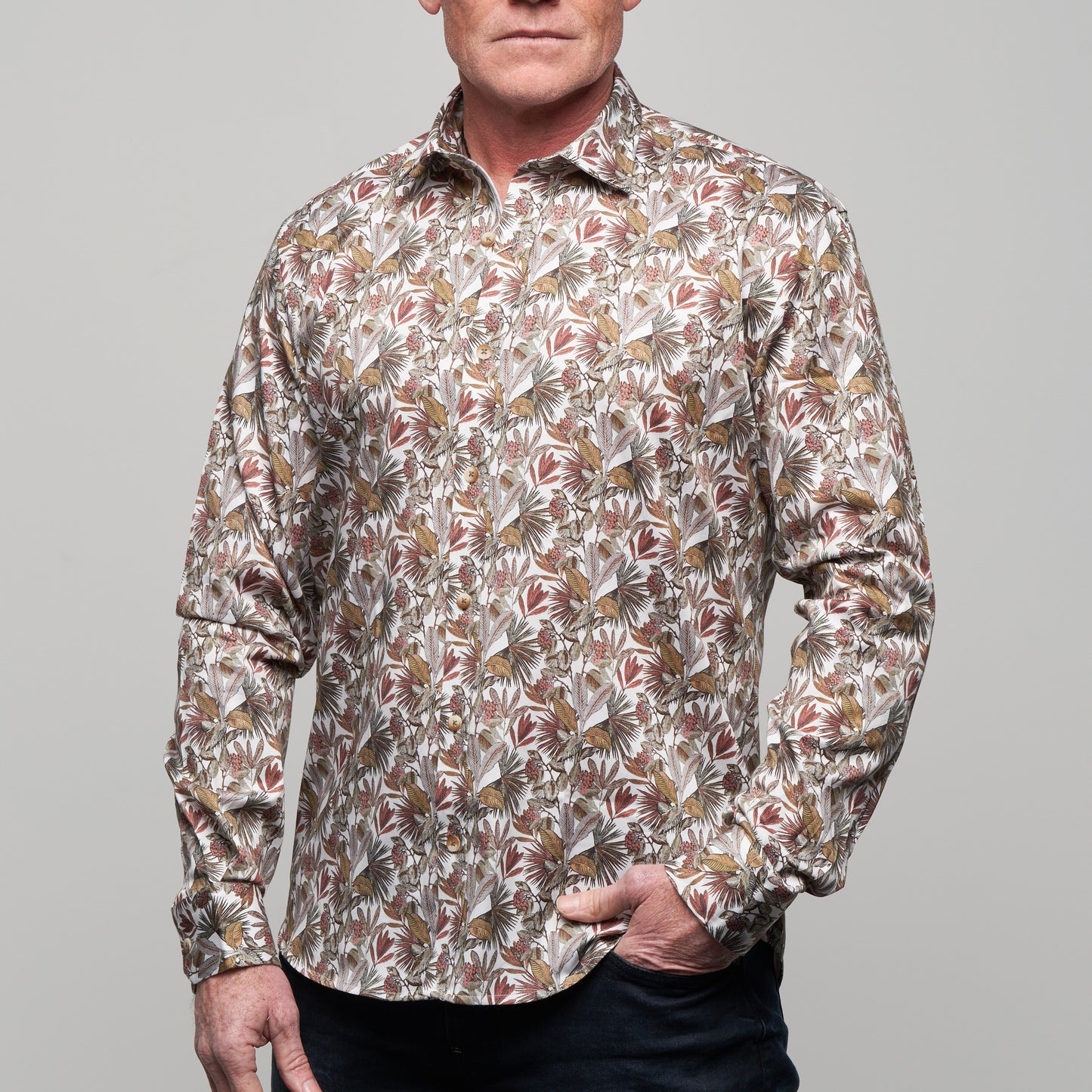 JF2307 Leaf Print Tailored Fit Long Sleeve Shirt