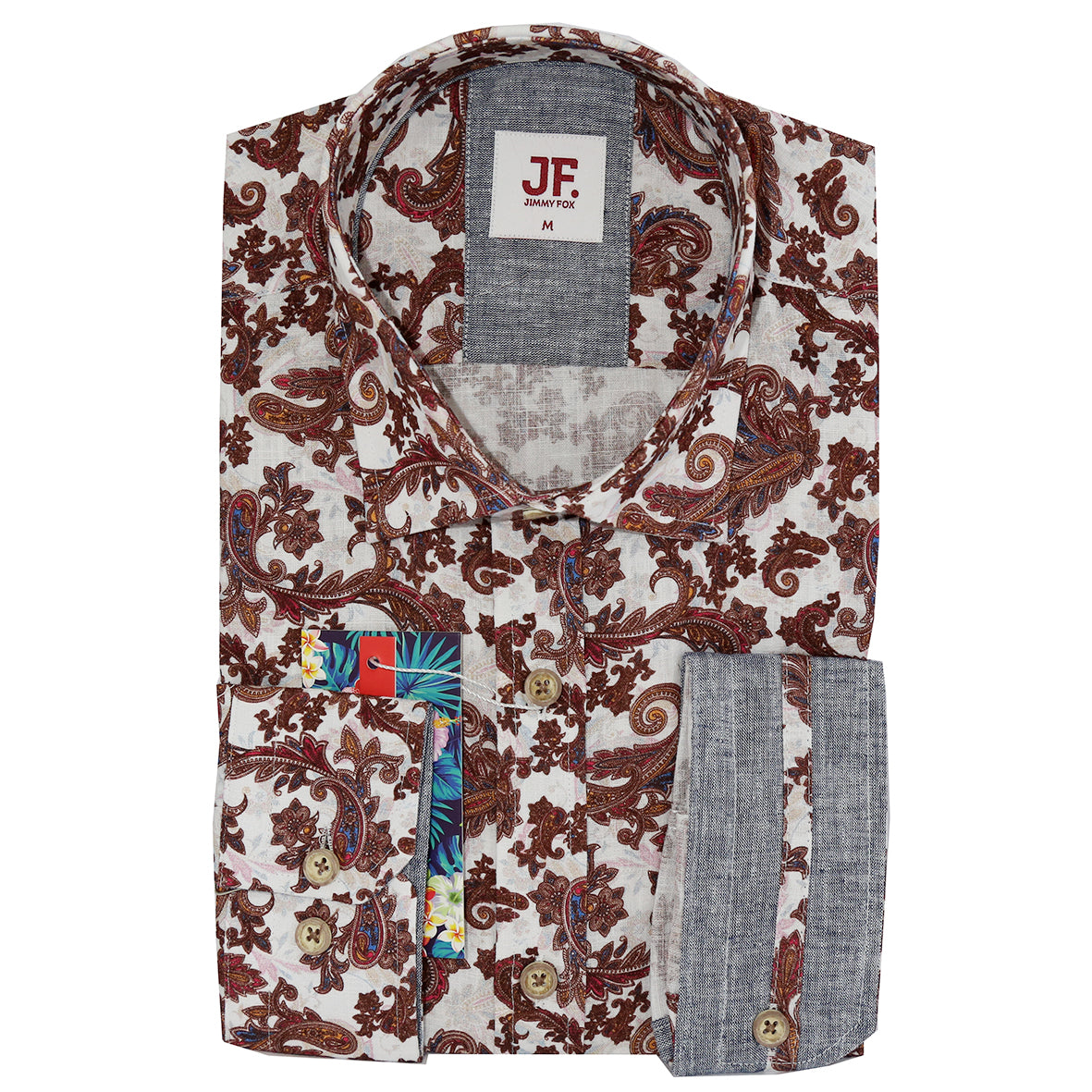 White Paisley Print Tailored Fit Long Sleeve Shirt