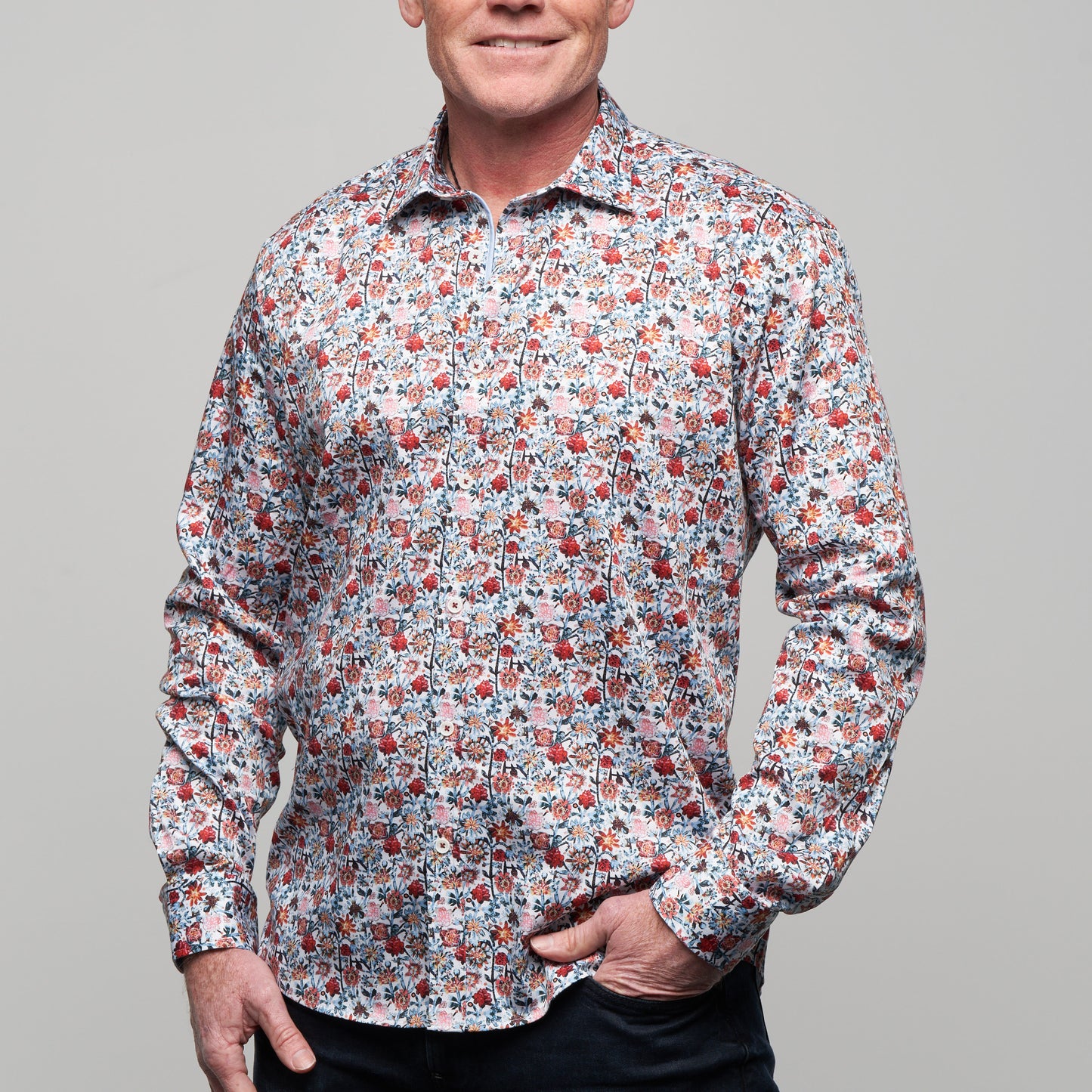 JF2309 Mini Floral Print Tailored Fit Long Sleeve Shirt