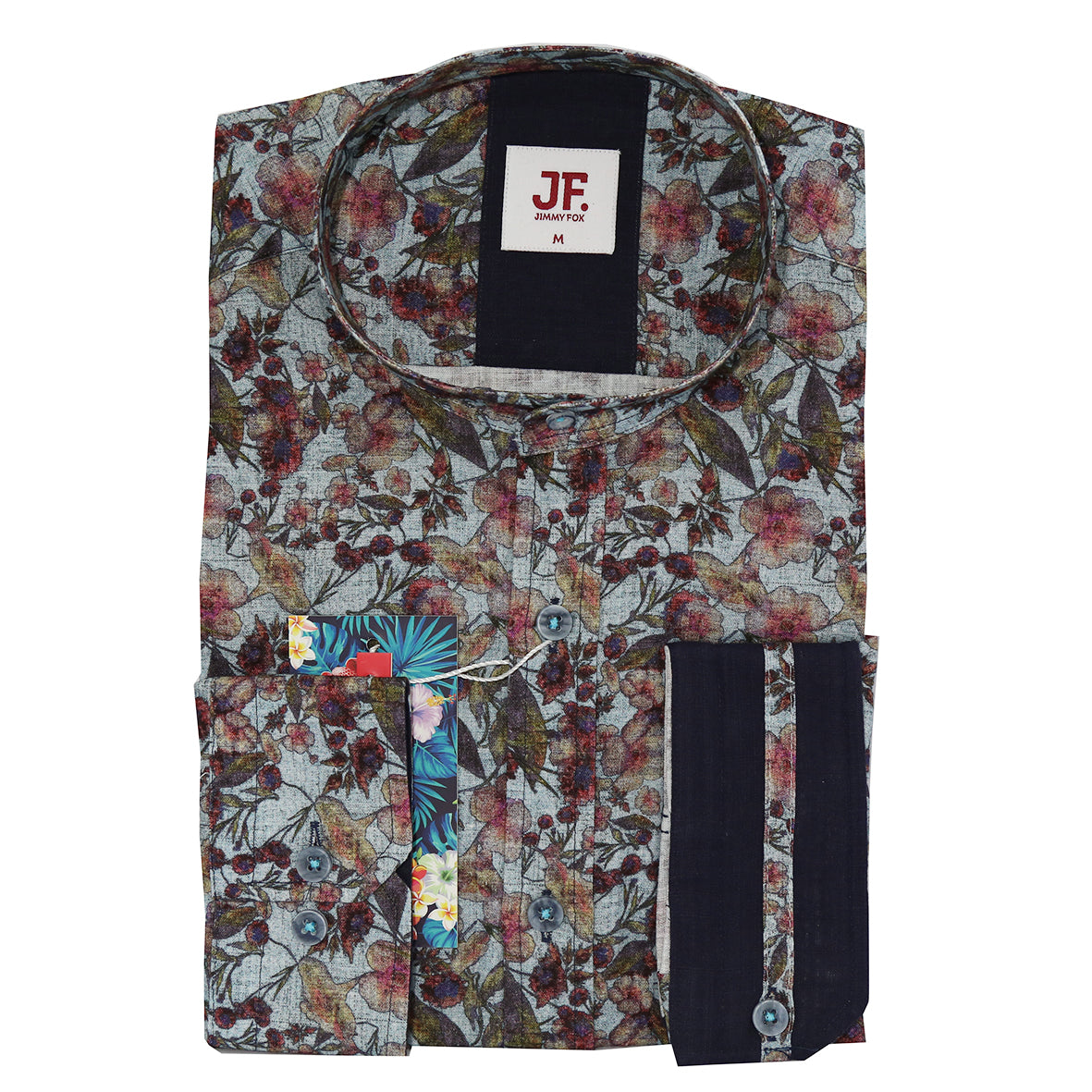 Grey Multi Floral Print Tailored Fit Long Sleeve Shirt