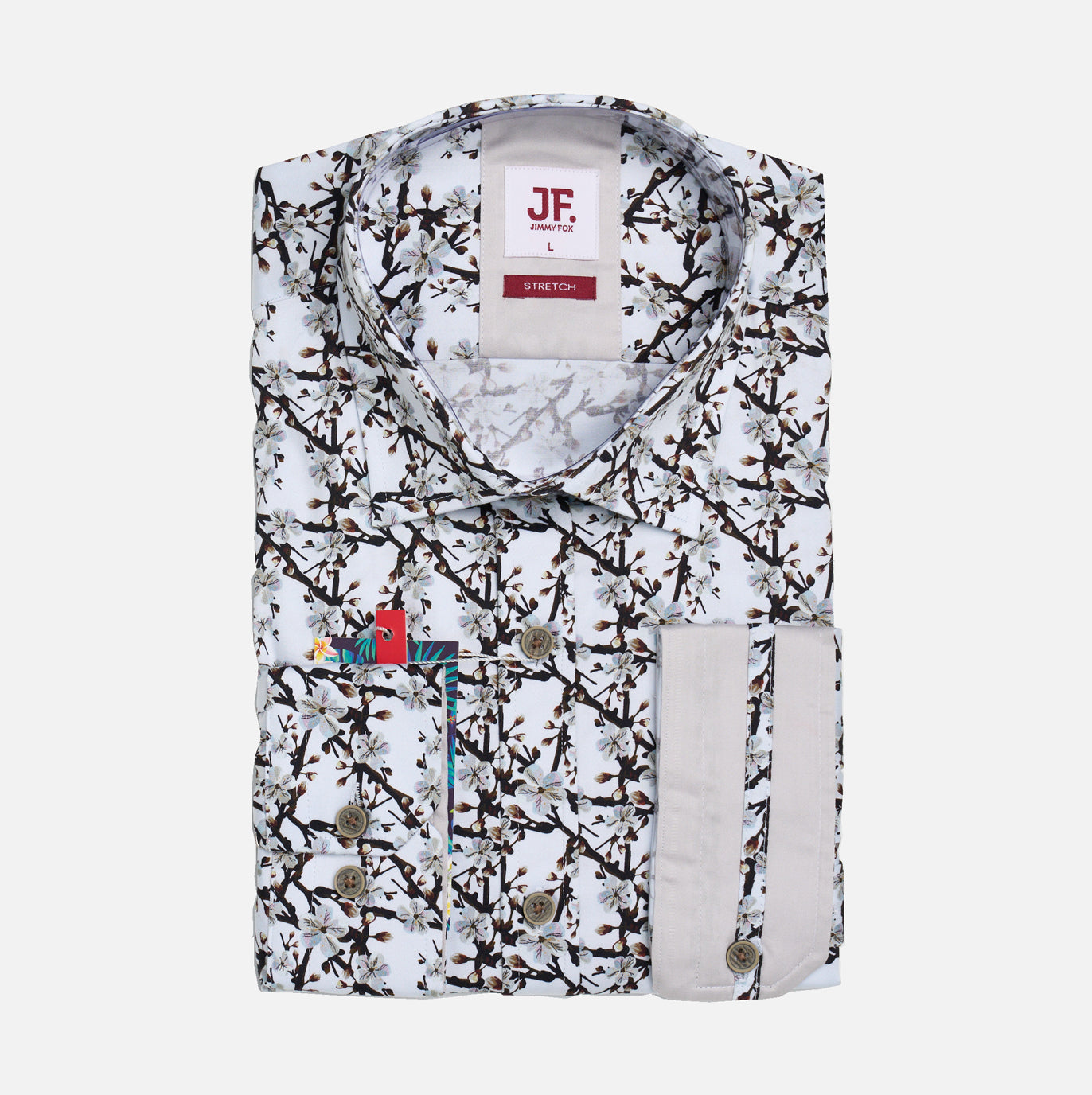 JF2312 Cherry Blossom Print Tailored Fit Long Sleeve Shirt