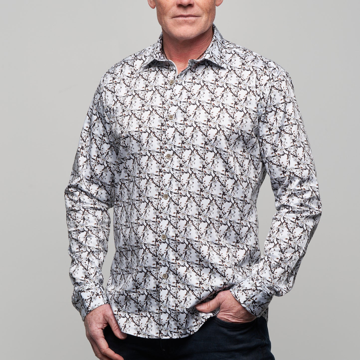 JF2312 Cherry Blossom Print Tailored Fit Long Sleeve Shirt