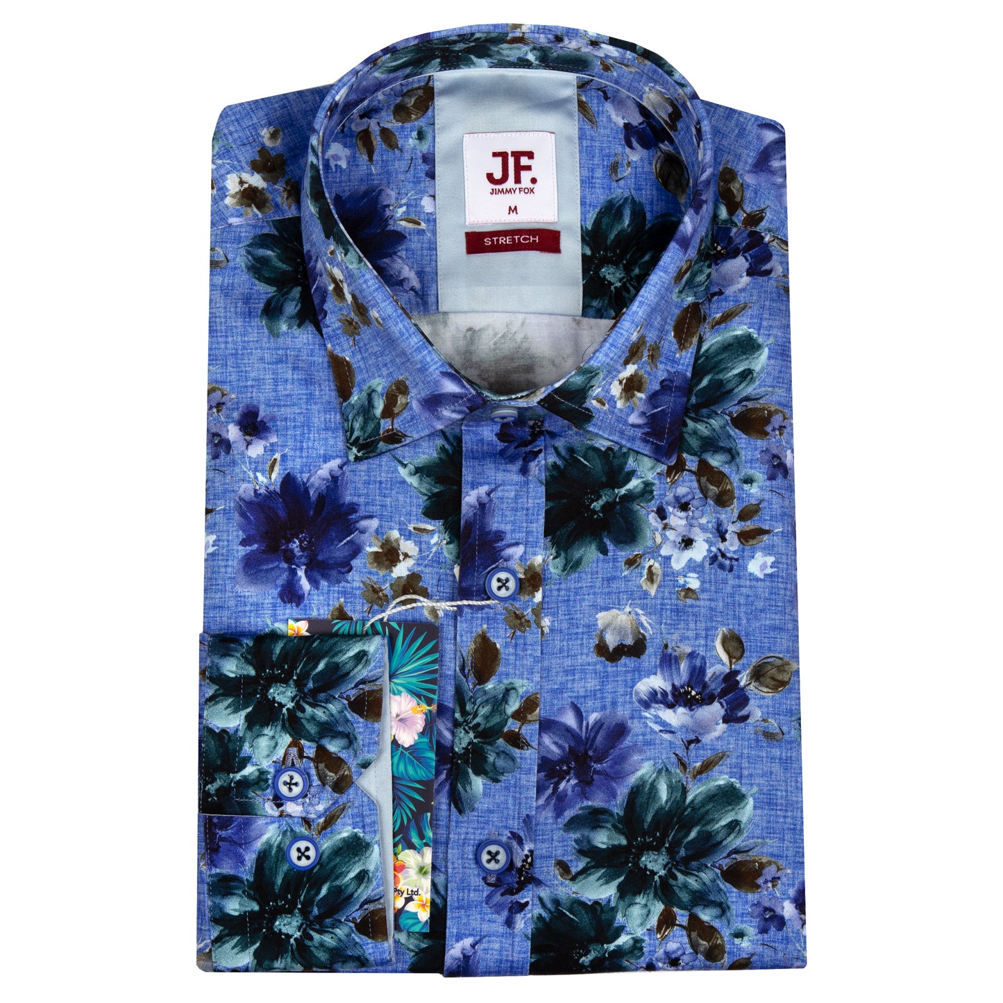 Blue Floral Print Tailored Fit Long Sleeve Shirt