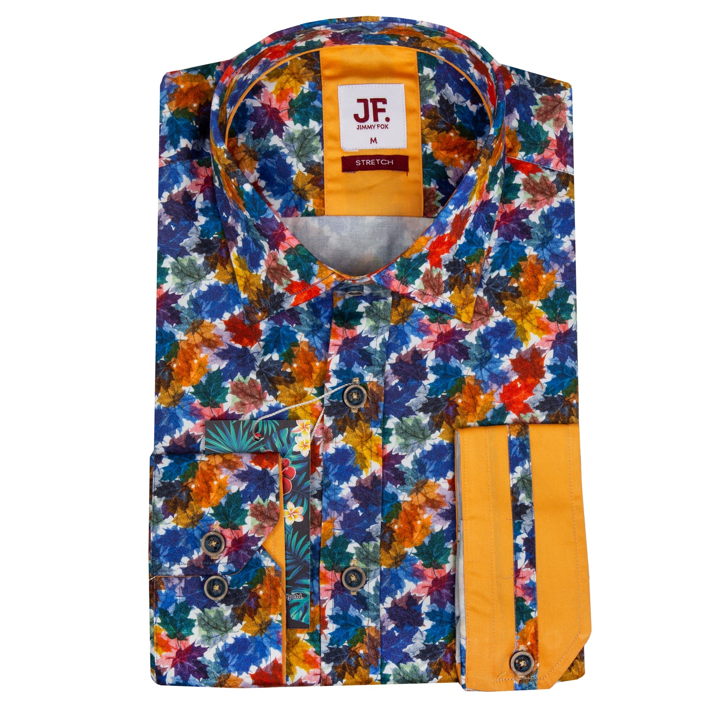 Multicoloured Leaf Print Tailored Fit Long Sleeve Shirt