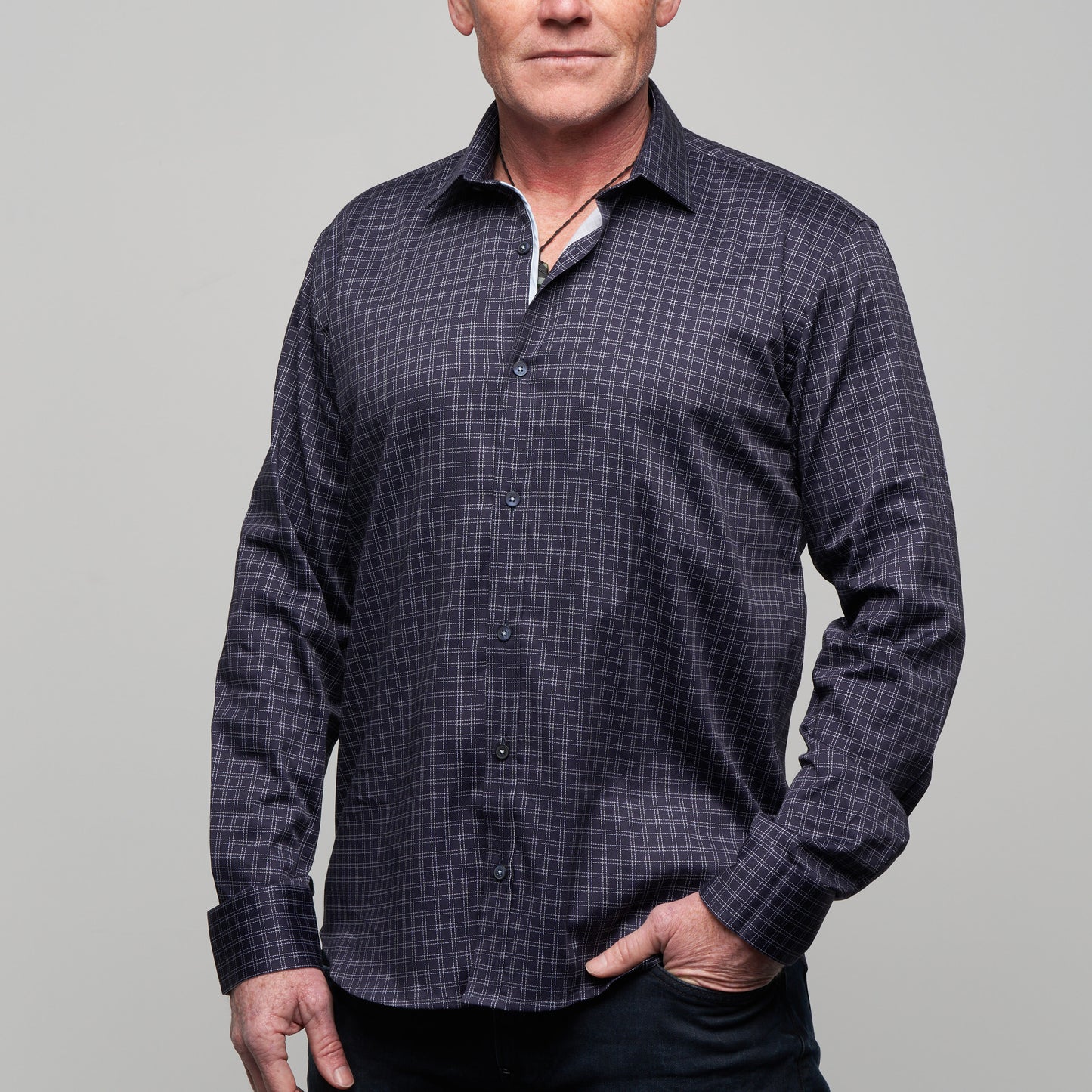 JF2315 Subtle Check Print Tailored Fit Long Sleeve Shirt