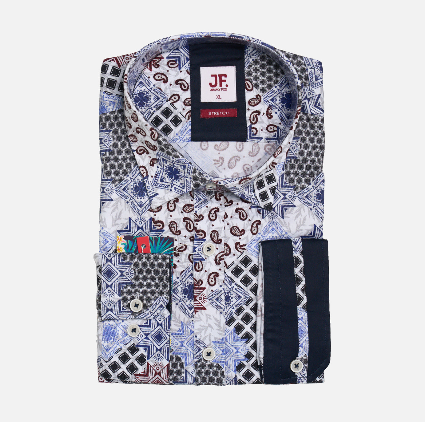 JF2316 Patchwork Print Tailored Fit Long Sleeve Shirt