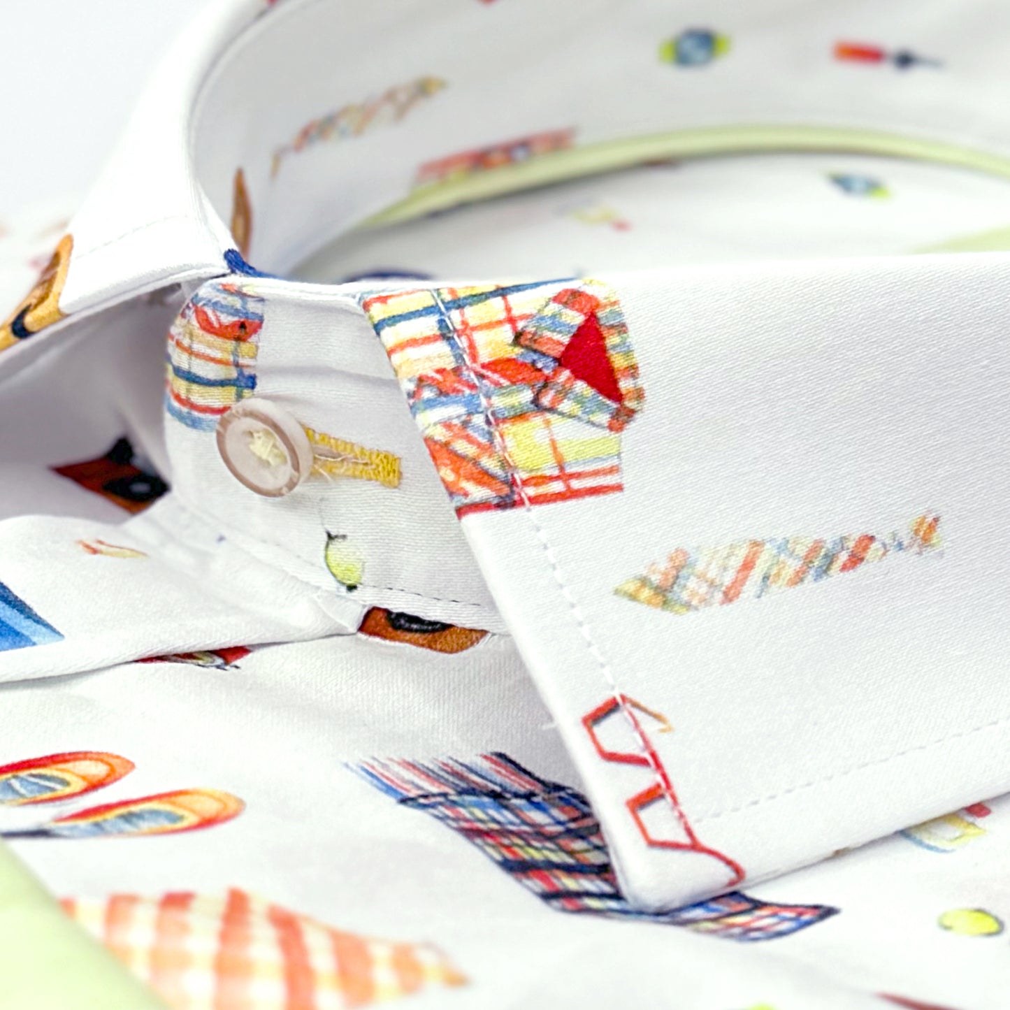 JF23190 White Travellers Print Tailored Fit Long Sleeve Shirt