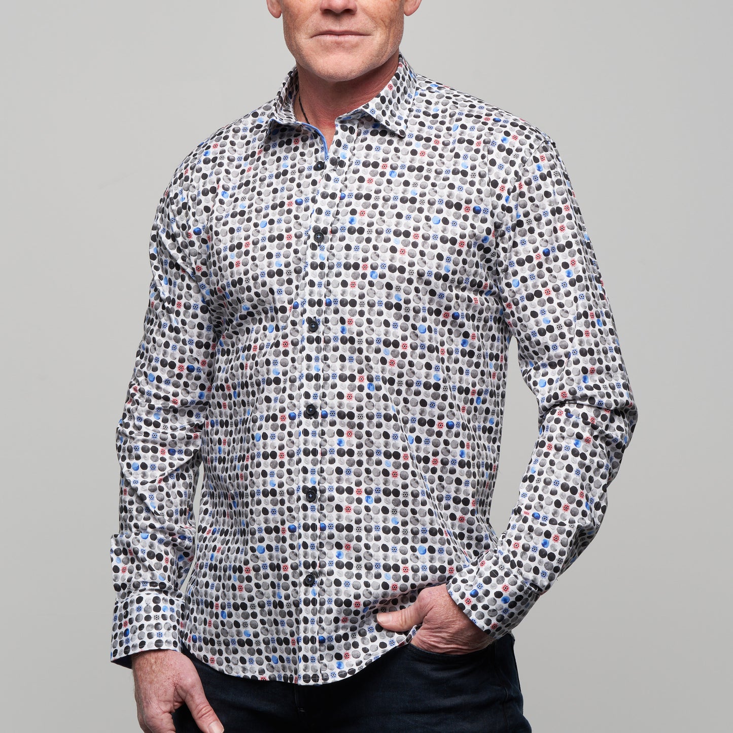 JF2319 Multi Shaded Spotted Print Tailored Fit Long Sleeve Shirt