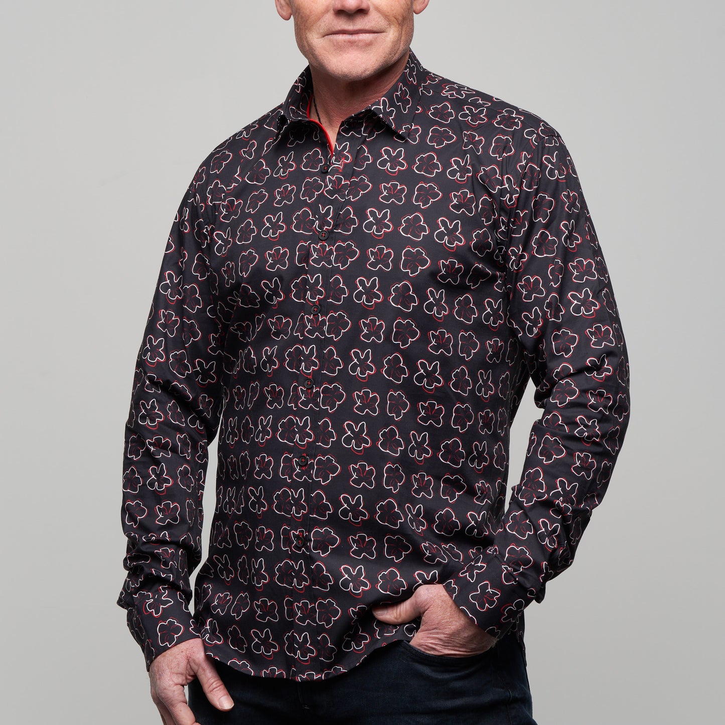 JF2320 Outline Floral Print Tailored Fit Long Sleeve Shirt