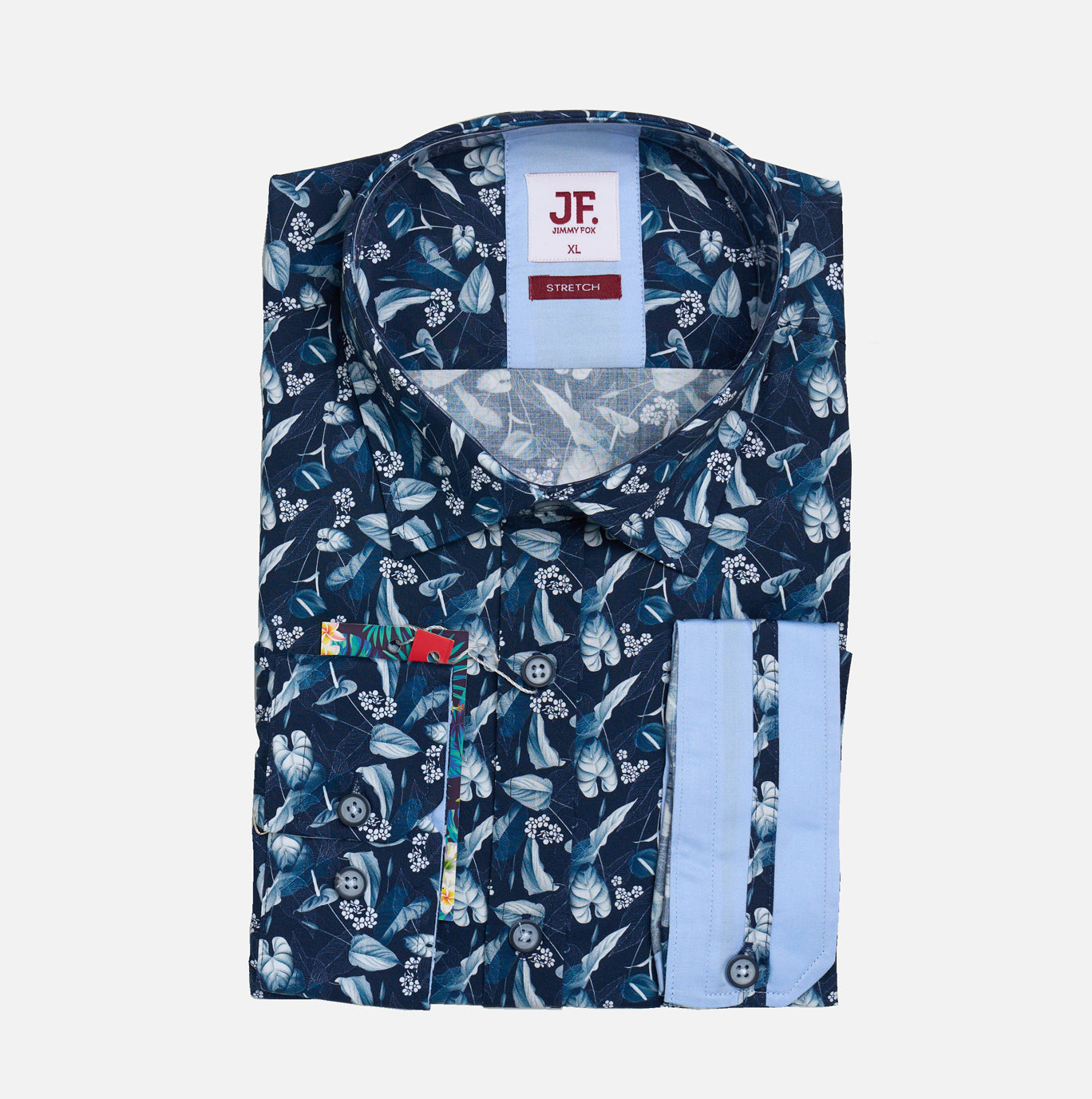 JF2321 Blue Leaf Print Tailored Fit Long Sleeve Shirt