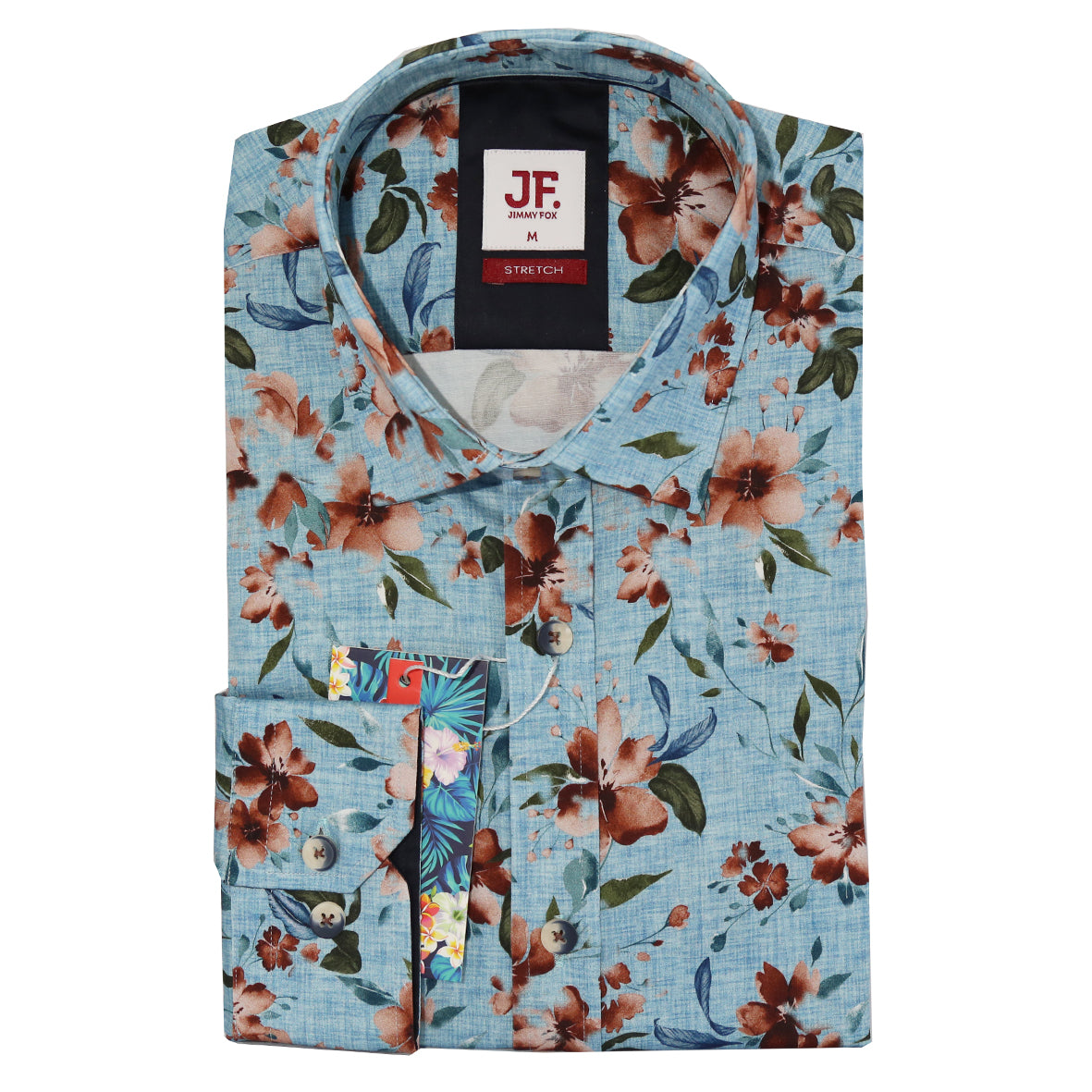 JF23270 Soft Blue Floral Print Tailored Fit Long Sleeve Shirt