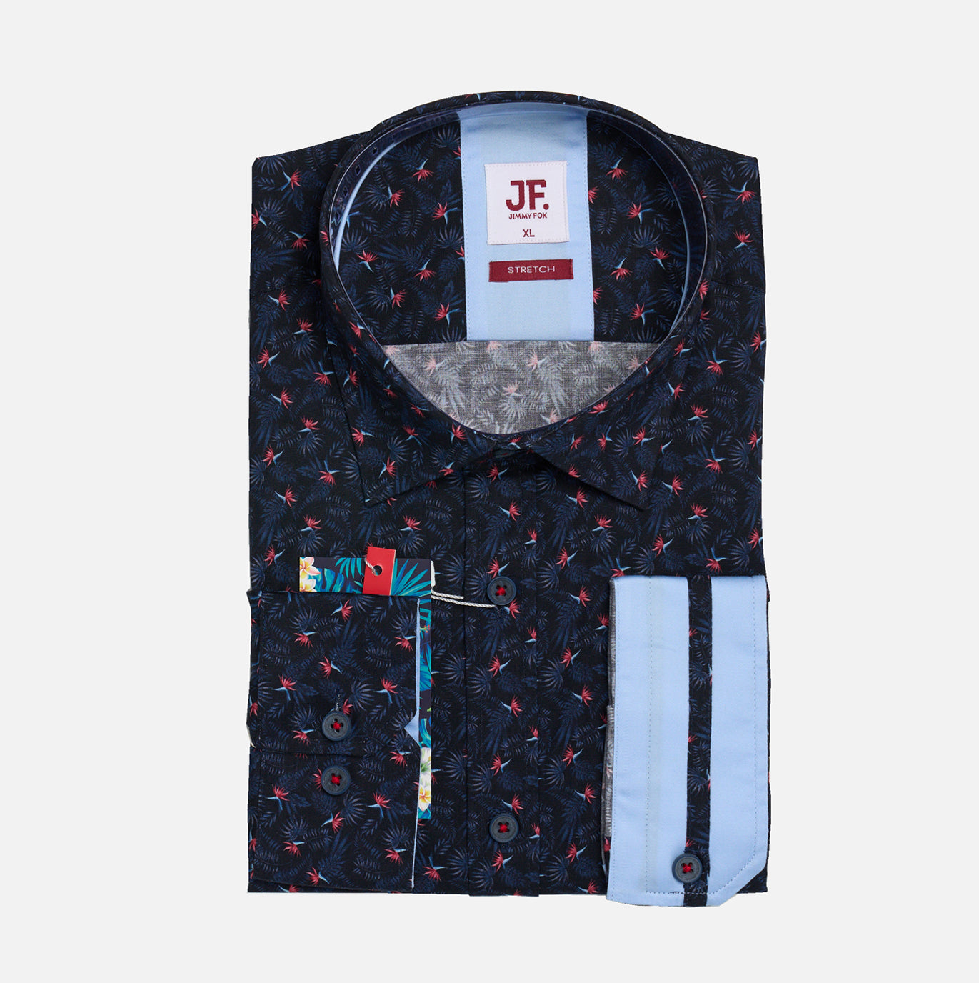 JF2328 Micro Bird Print Tailored Fit Long Sleeve Shirt