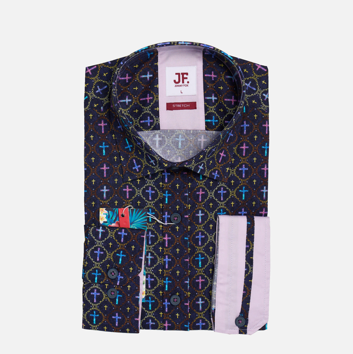 JF2329 Vintage Cross Print Tailored Fit Long Sleeve Shirt