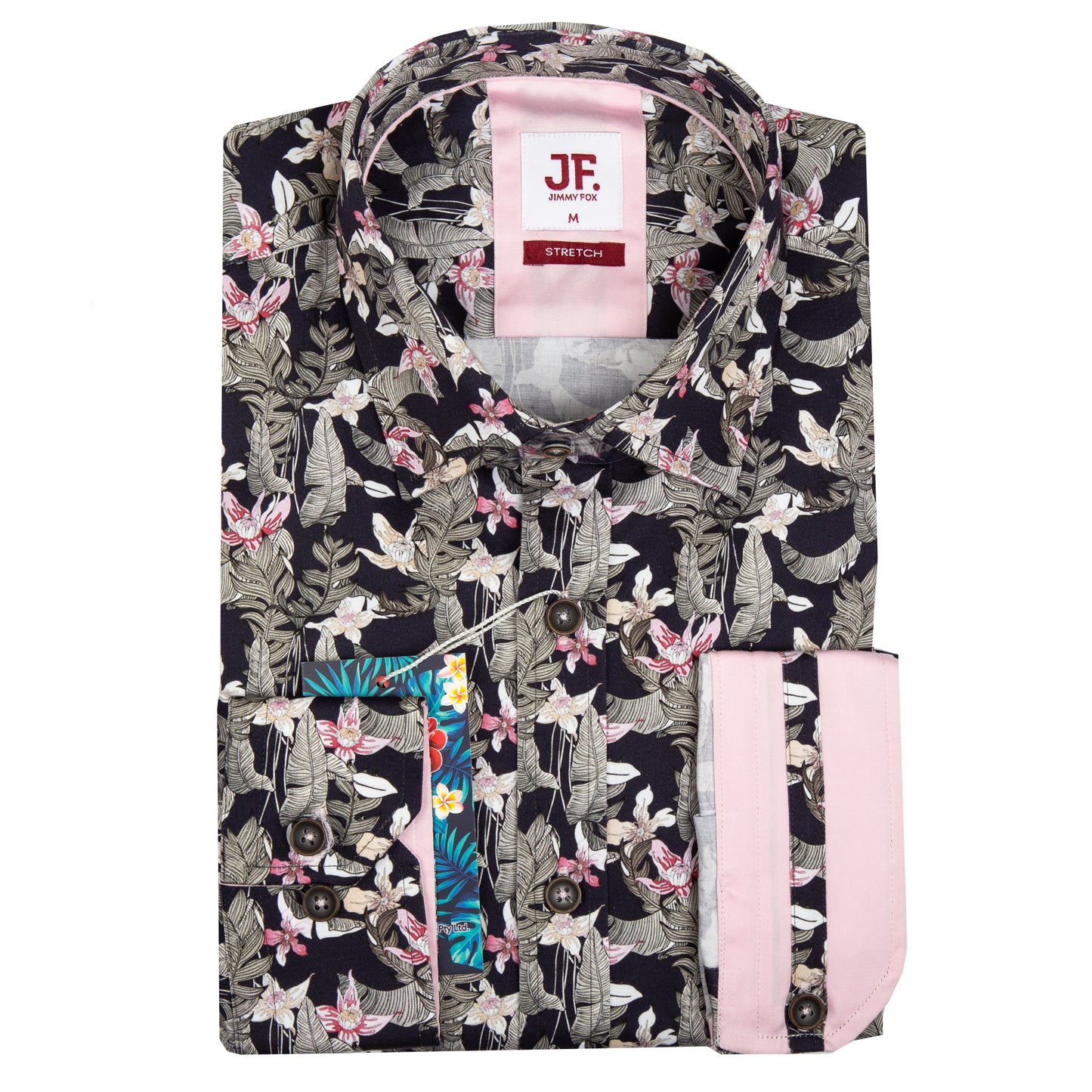 Dark Navy Floral Print Tailored Fit Long Sleeve Shirt