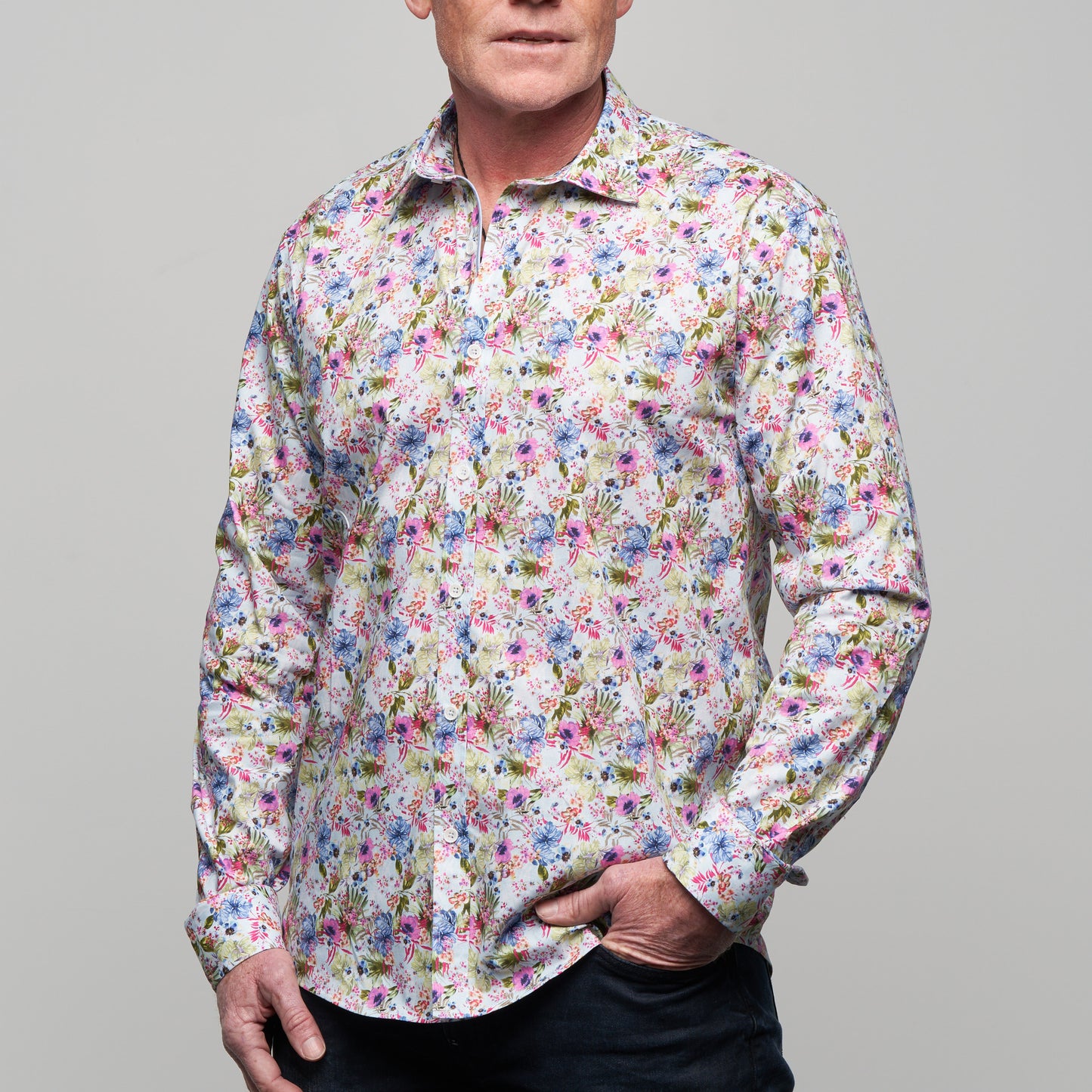 JF2330 Sky Floral Print Tailored Fit Long Sleeve Shirt