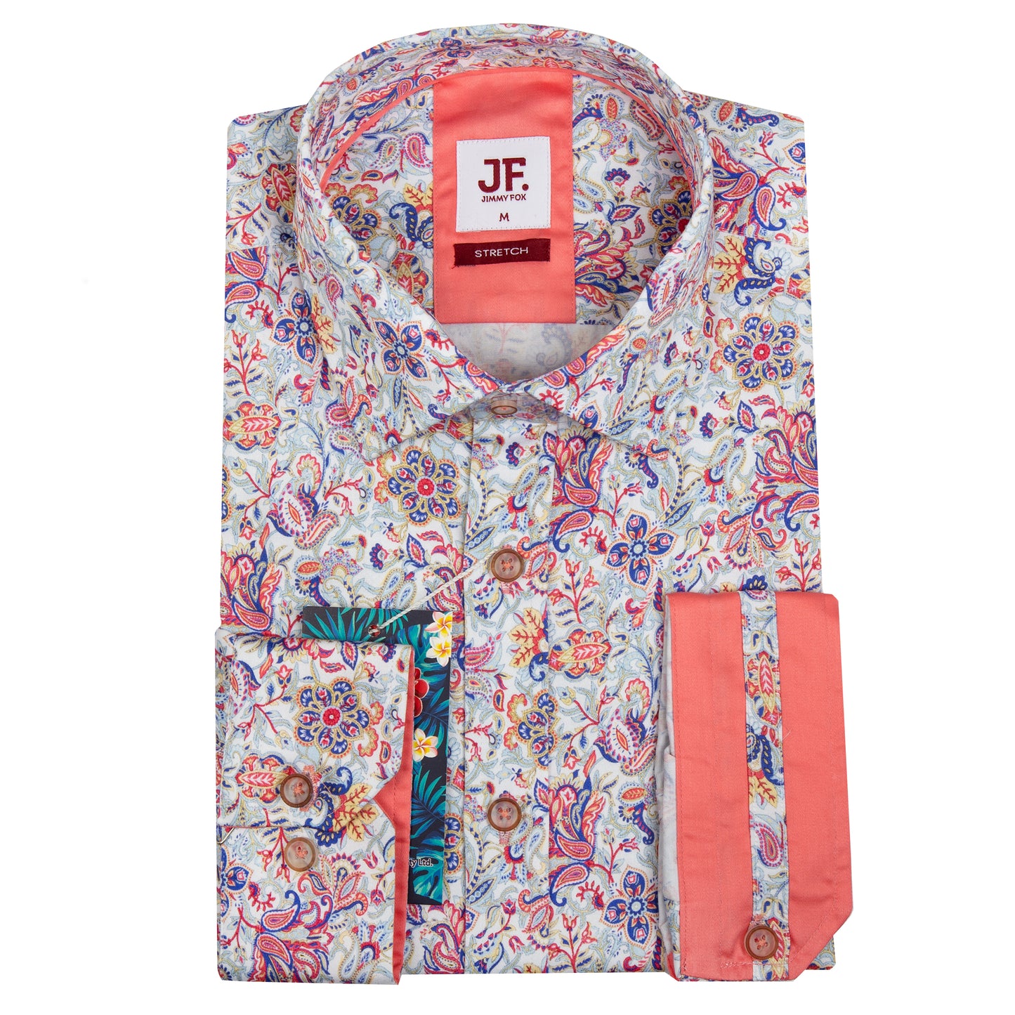 White Floral Print Tailored Fit Long Sleeve Shirt