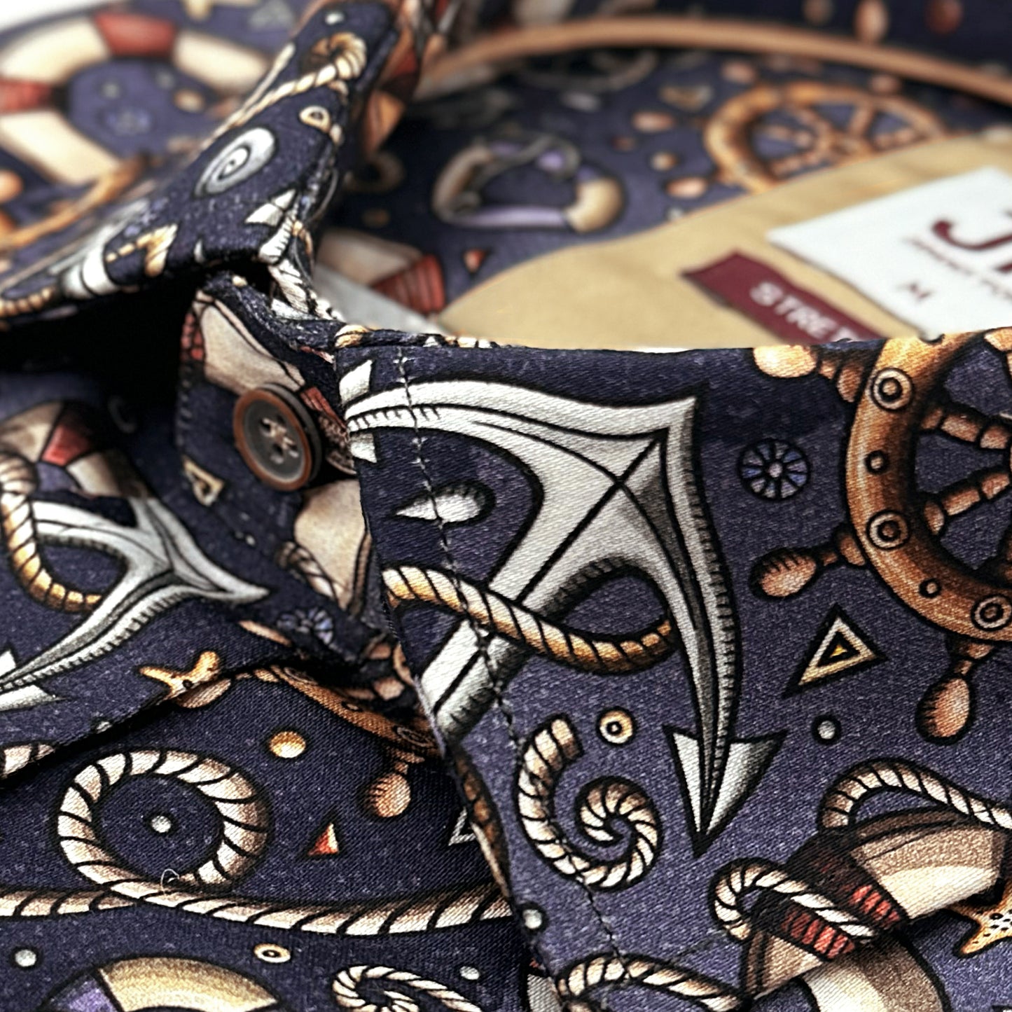 Dark Purple Sailors Print Tailored Fit Long Sleeve Shirt
