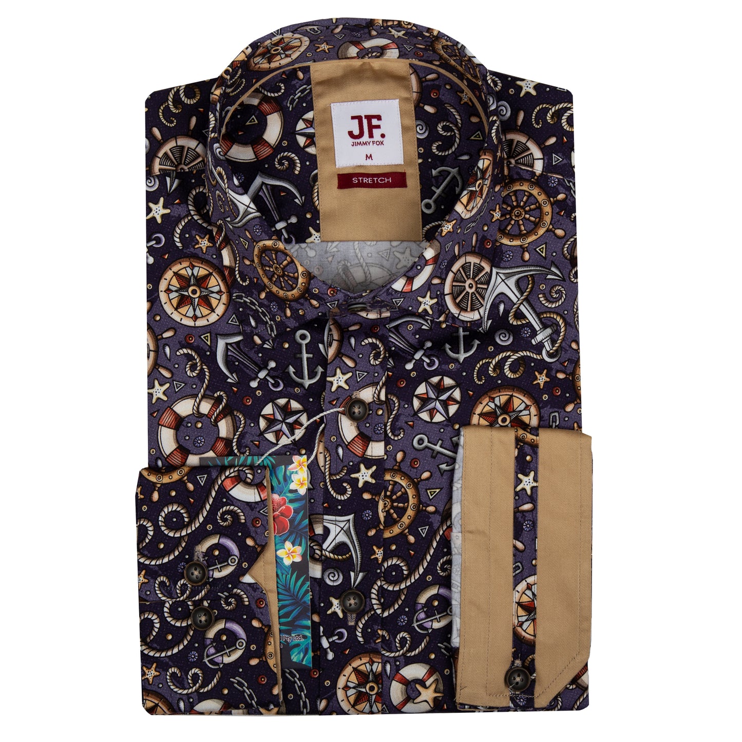 Dark Purple Sailors Print Tailored Fit Long Sleeve Shirt