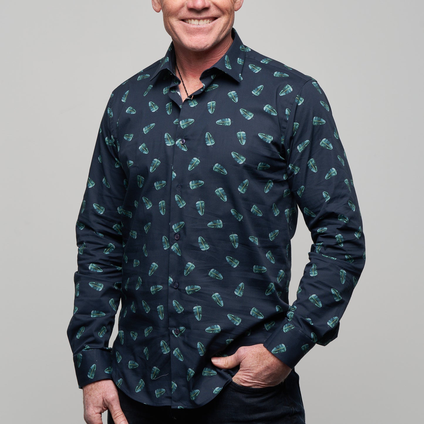JF2332SLIM Leaf Print Slim Fit Long Sleeve Shirt