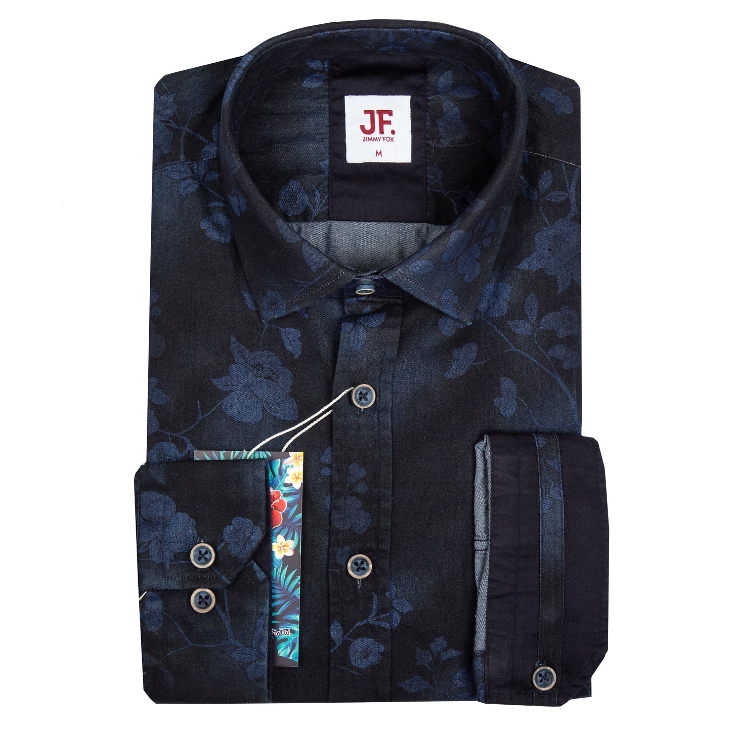 Indigo Denim Floral Print Tailored Fit Long Sleeve Shirt
