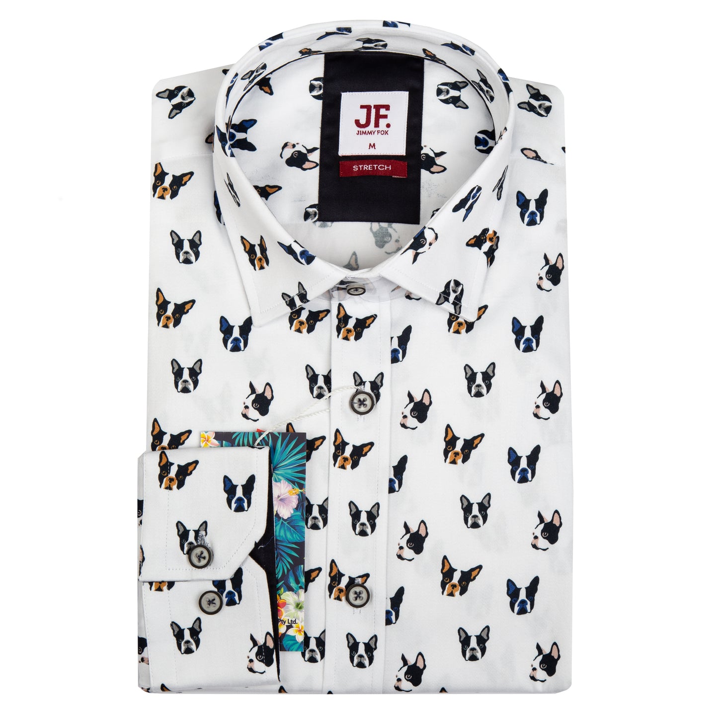 White Pug Dog Print Tailored Fit Long Sleeve Shirt