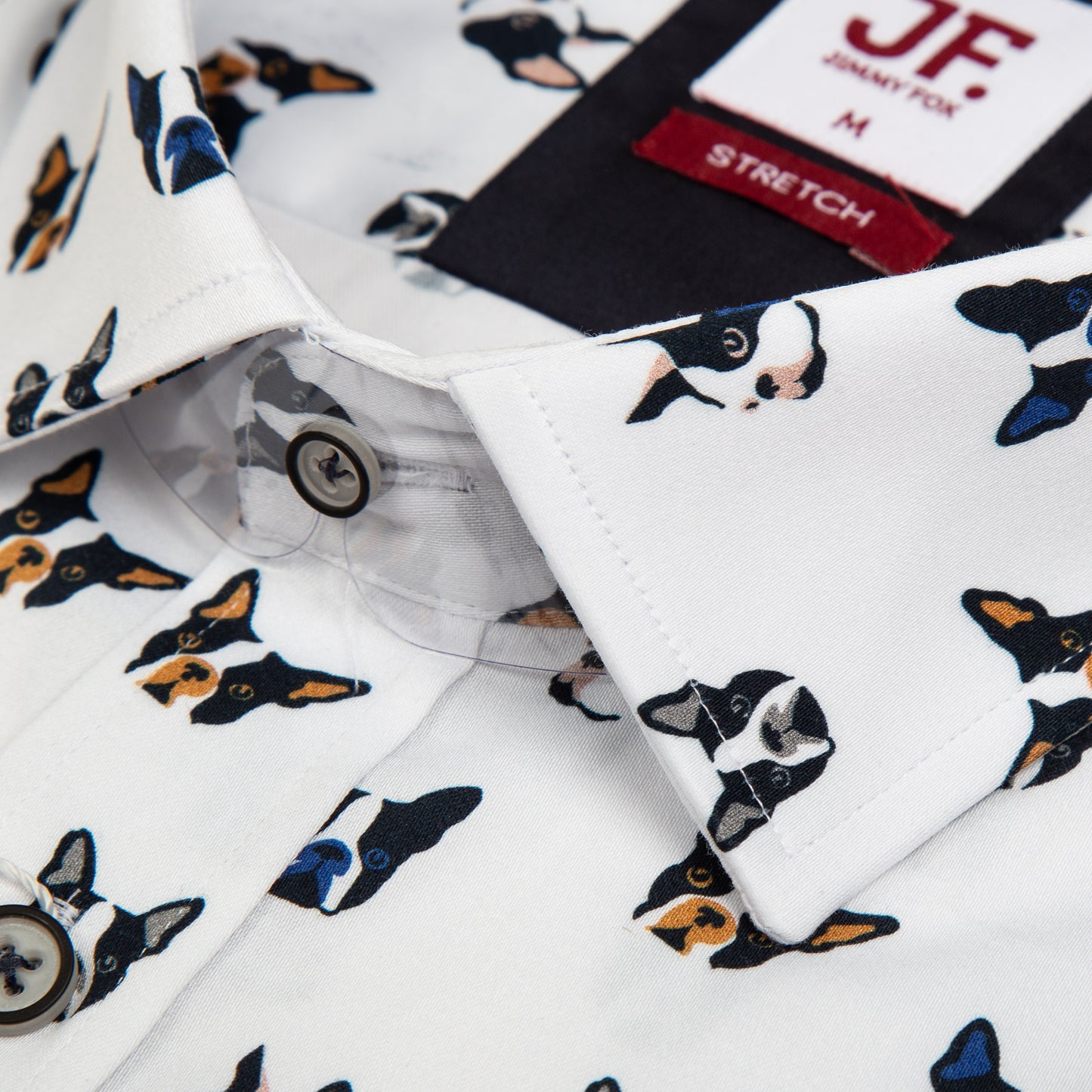White Pug Dog Print Tailored Fit Long Sleeve Shirt