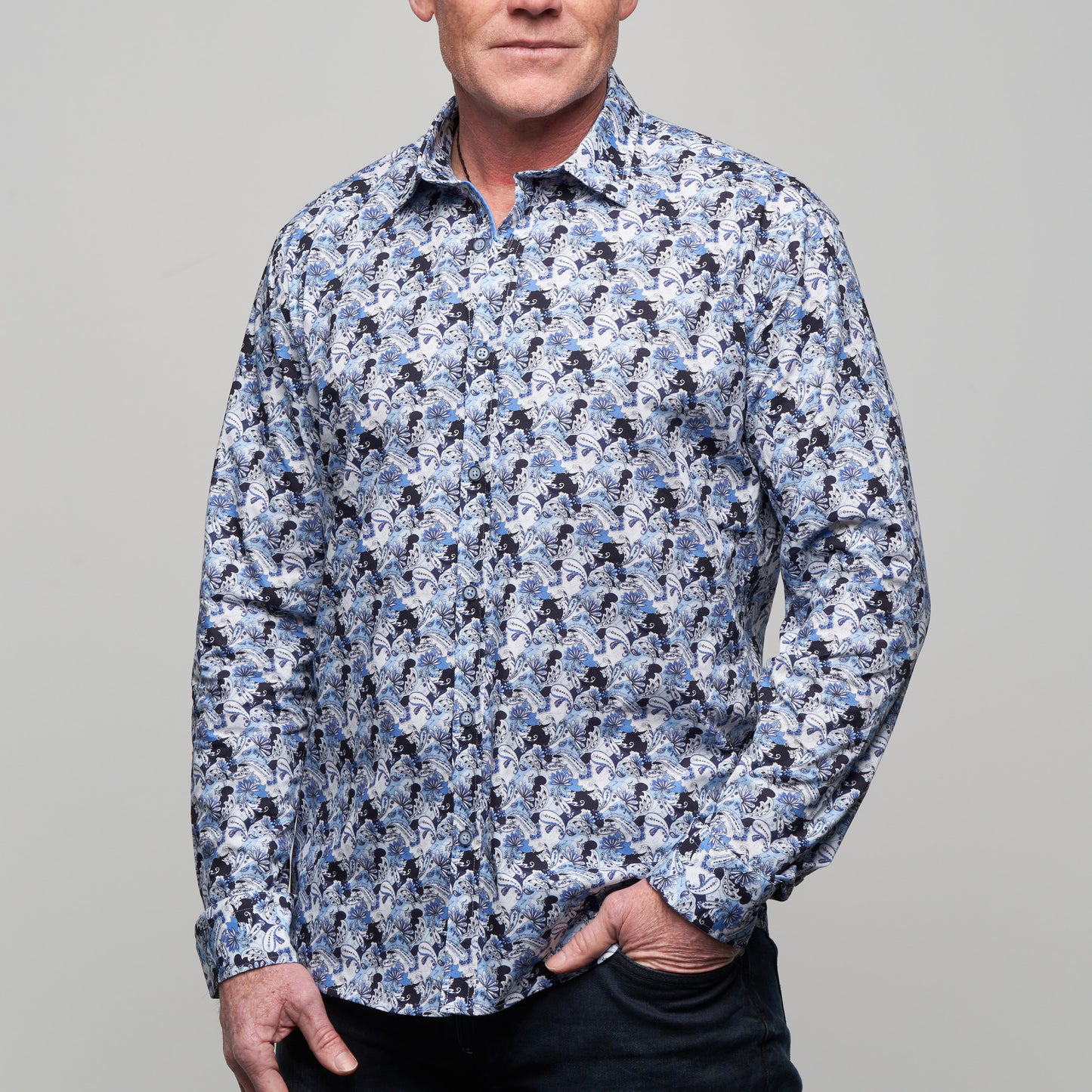 JF2335 Paisley Floral Print Tailored Fit Long Sleeve Shirt