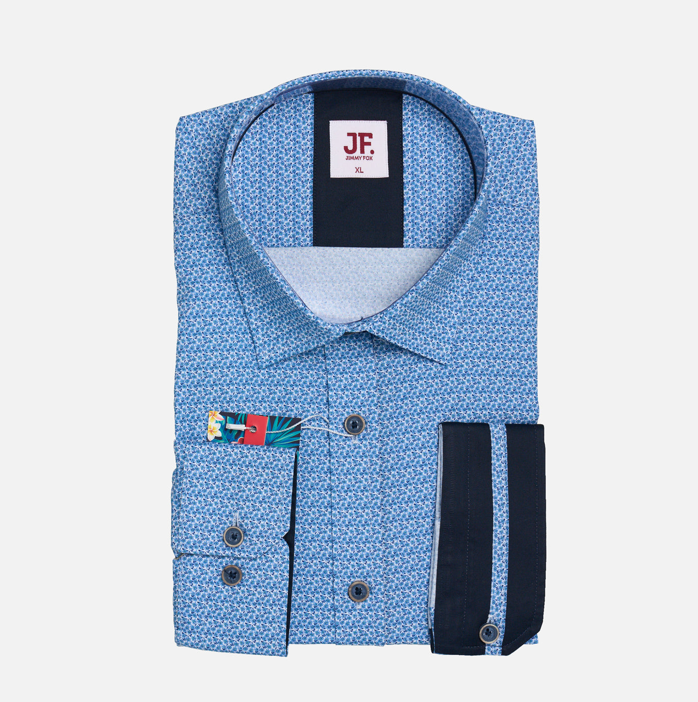JF2336 Blue Micro Floral Print Tailored Fit Long Sleeve Shirt