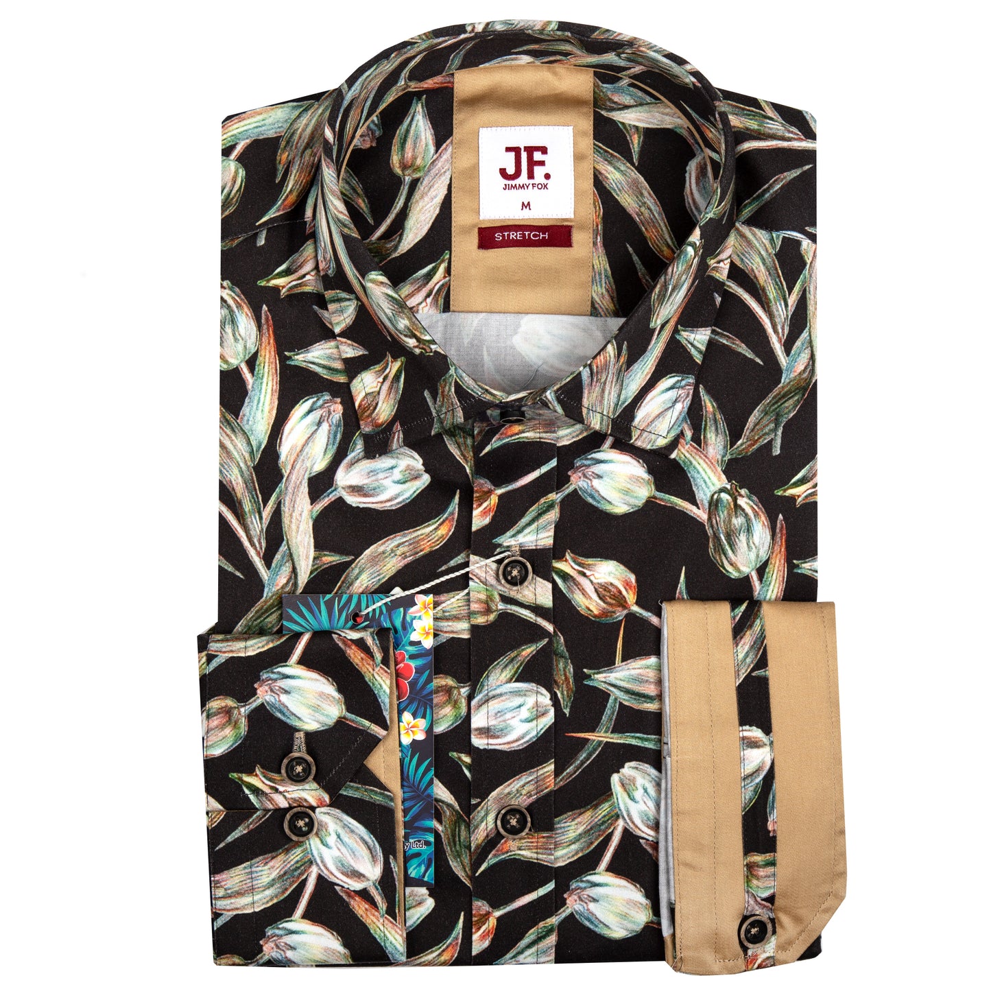 Olive Tulip Print Tailored Fit Long Sleeve Shirt