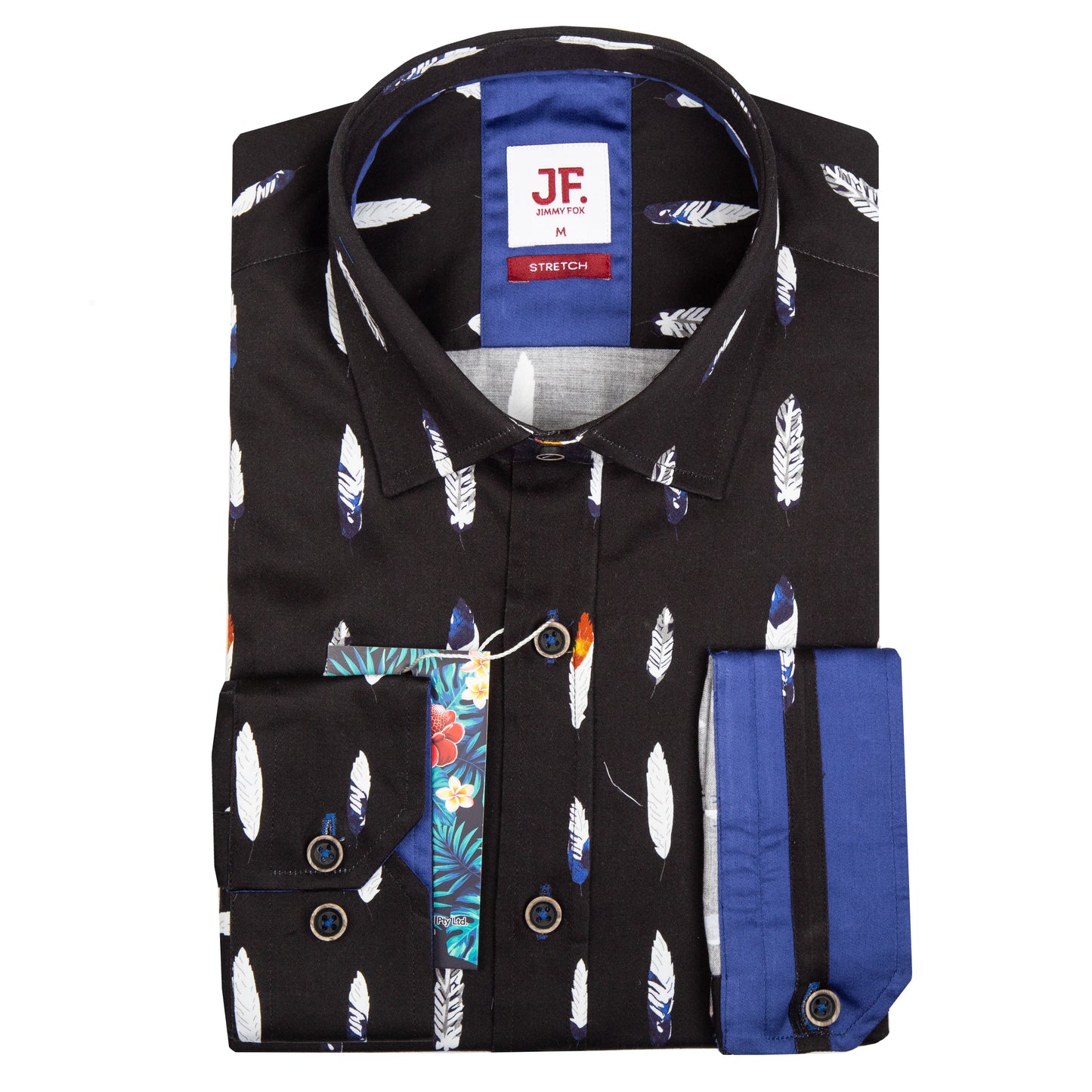 Midnight Blue/Almost Black Feather Print Tailored Fit Long Sleeve Shirt