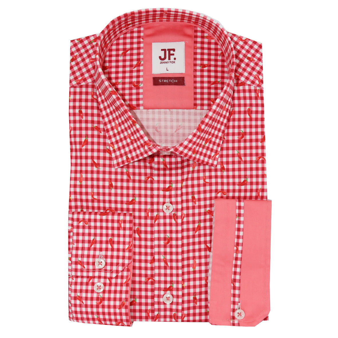 Red Picnic Check Hot Pepper Overprint Tailored Fit Long Sleeve Shirt