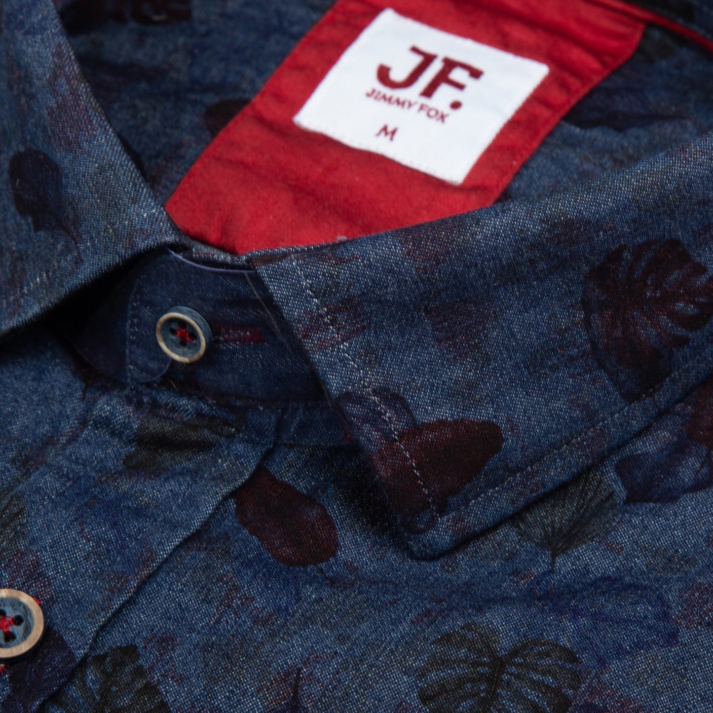 Dark Denim Overprint Fern Design Tailored Fit Long Sleeve Shirt