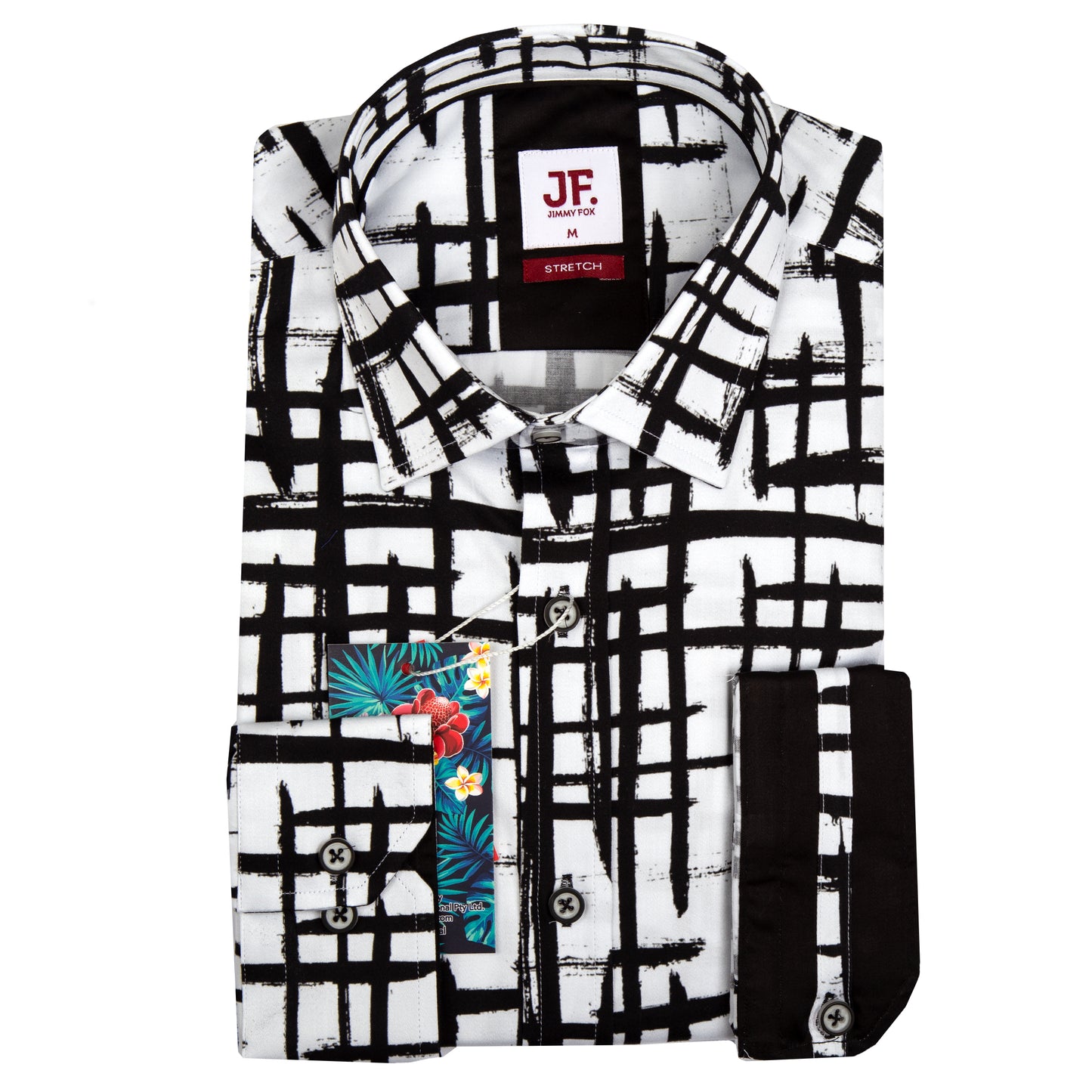 White Grille Print Tailored Fit Long Sleeve Shirt