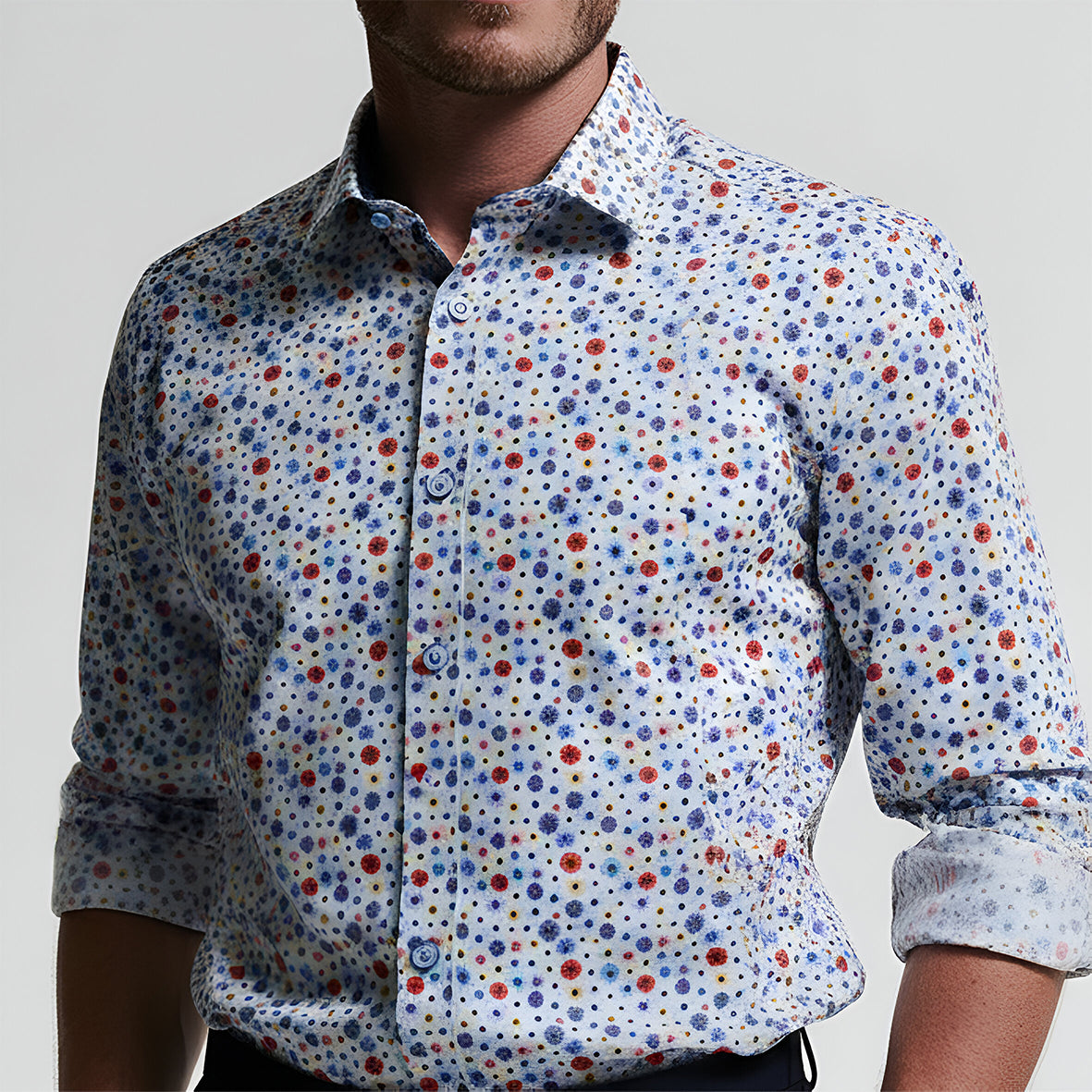 Sky Blue Mini Daisy Print Tailored Fit Long Sleeve Shirt