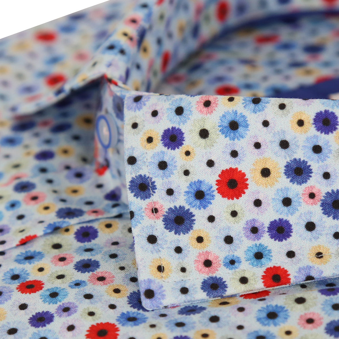 Sky Blue Mini Daisy Print Tailored Fit Long Sleeve Shirt