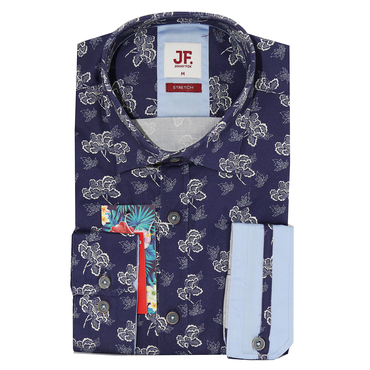 Blue Chrysanthemum Print Tailored Fit Long Sleeve Shirt
