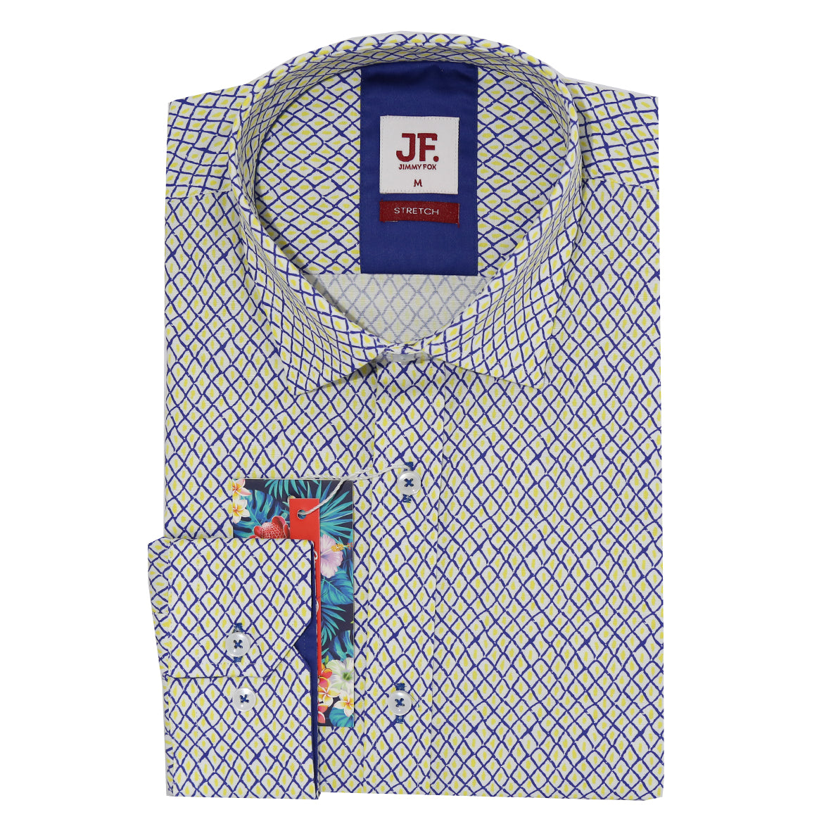 White/Gold Grille Print Tailored Fit Long Sleeve Shirt