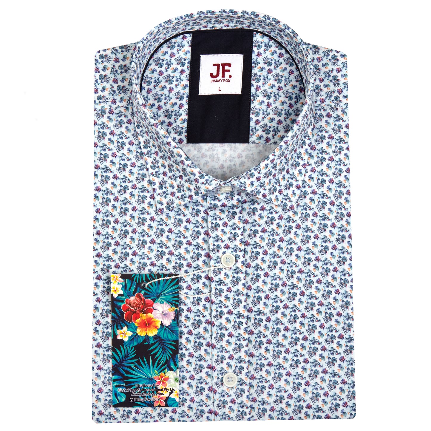 White Minature Floral Print Tailored Fit Long Sleeve Shirt