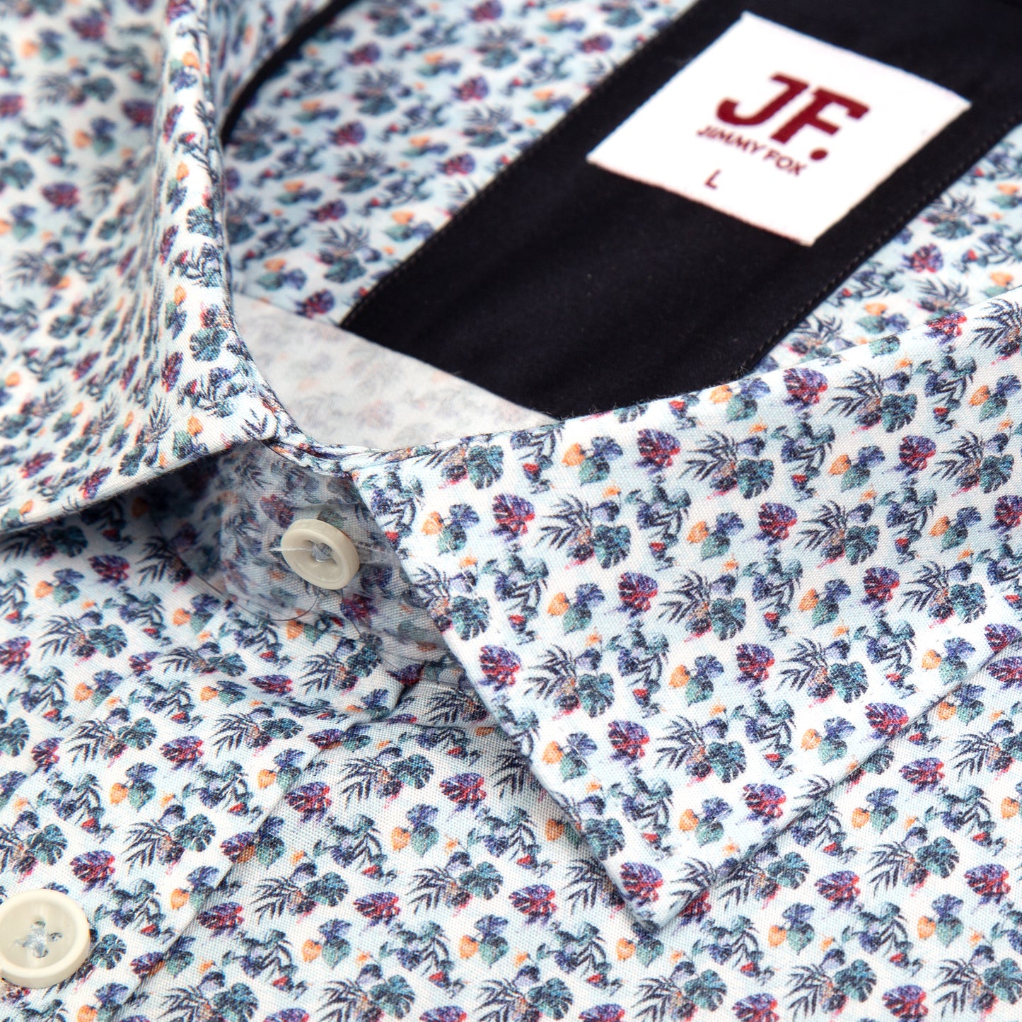 White Minature Floral Print Tailored Fit Long Sleeve Shirt
