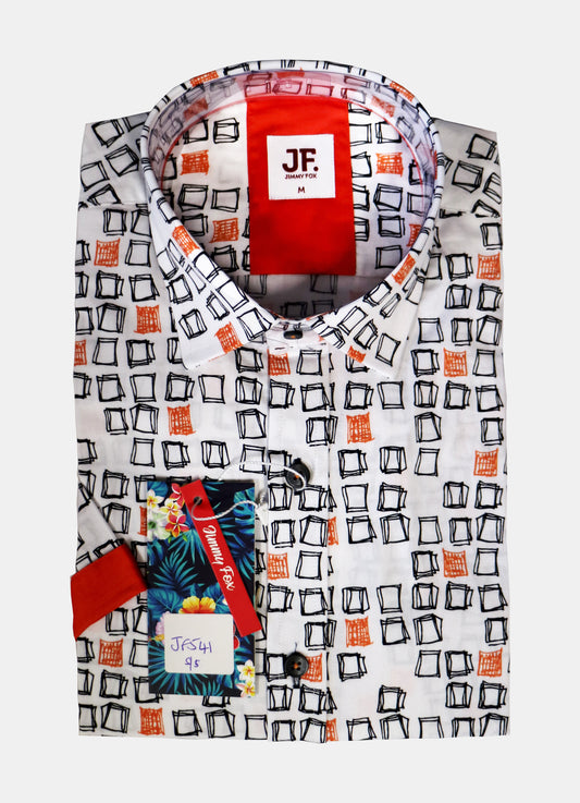 Coloured Squares Print Tailored Fit Short Sleeve Shirt
